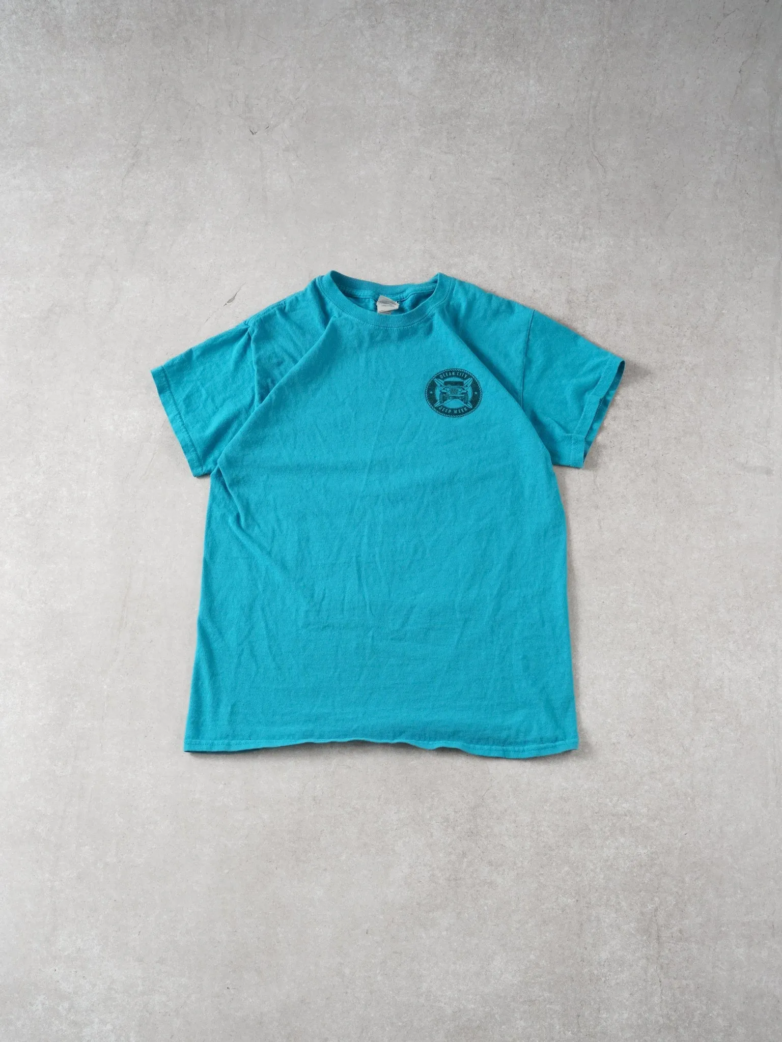 Vintage Y2k Teal Blue Ocean City Jeep Week Graphic Tee sold by Rebalance Vintage