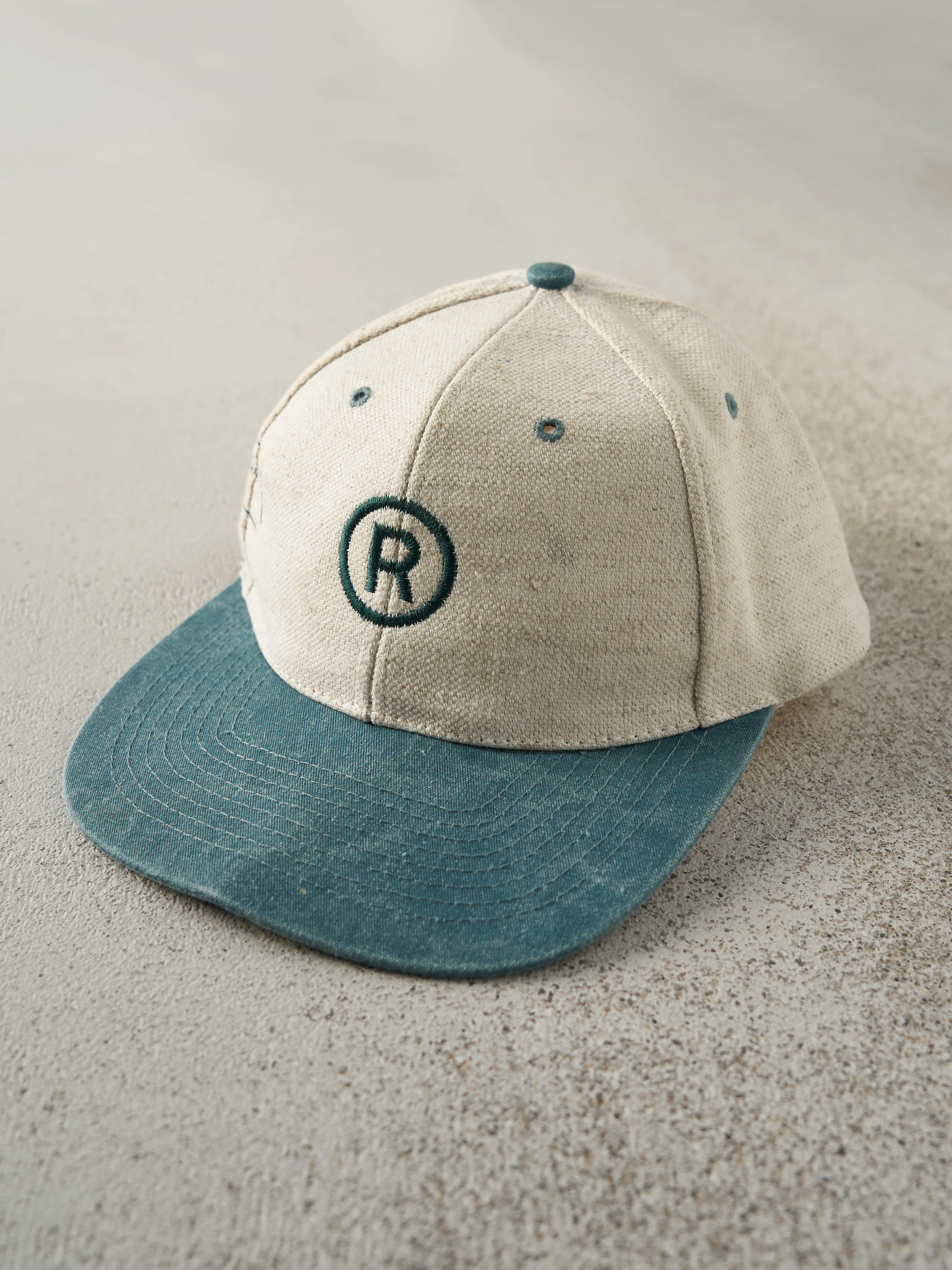 Vintage 90s Beige & Green Embroidered R Snapback Hat sold by Rebalance Vintage product image thumbnail 2