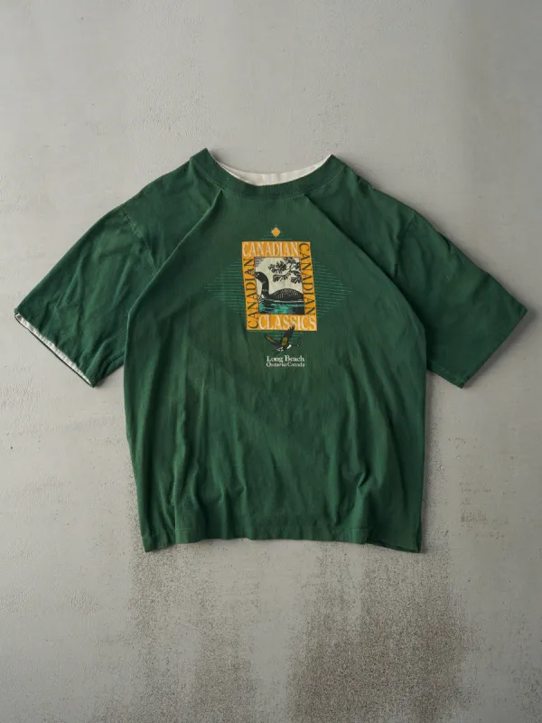 Vintage 90s Forest Green Canadian Classics Double Neck Tee (L) sold by Rebalance Vintage