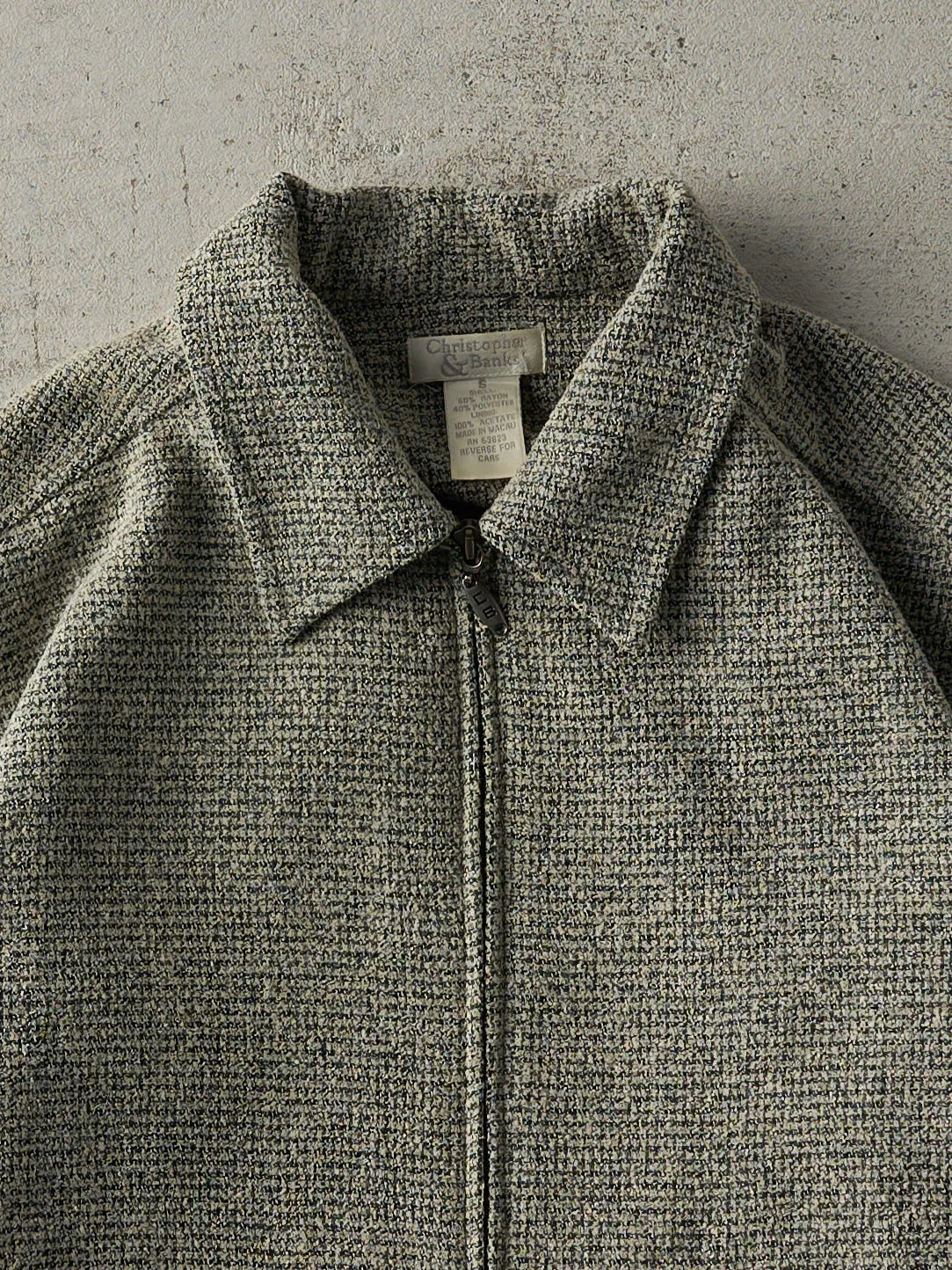 Vintage 90s Green & Beige Rayon Collared Jacket (XS/S) sold by Rebalance Vintage product image thumbnail 2