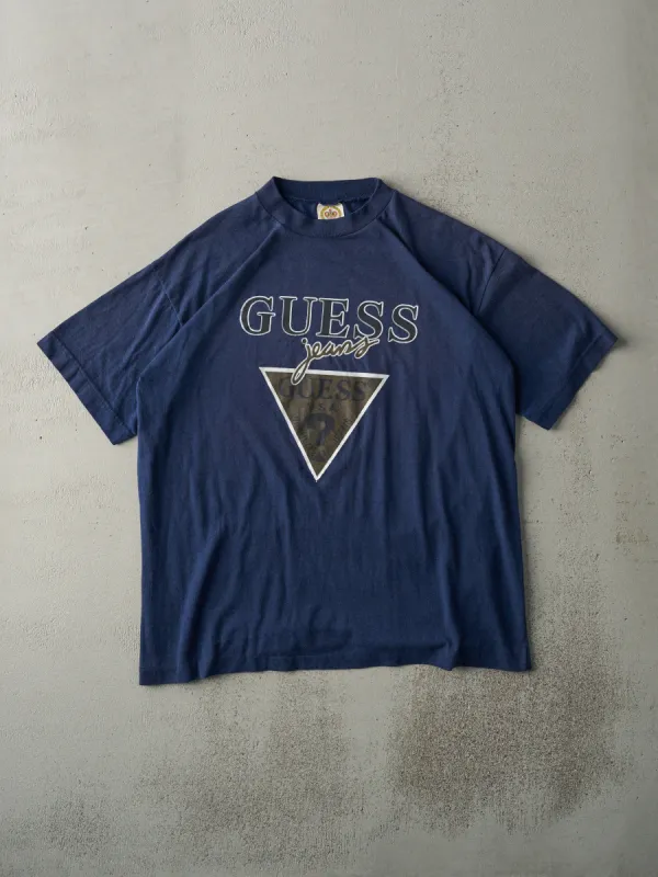 Vintage 80s Navy Blue Guess Jeans Bootleg Tee (M) sold by Rebalance Vintage
