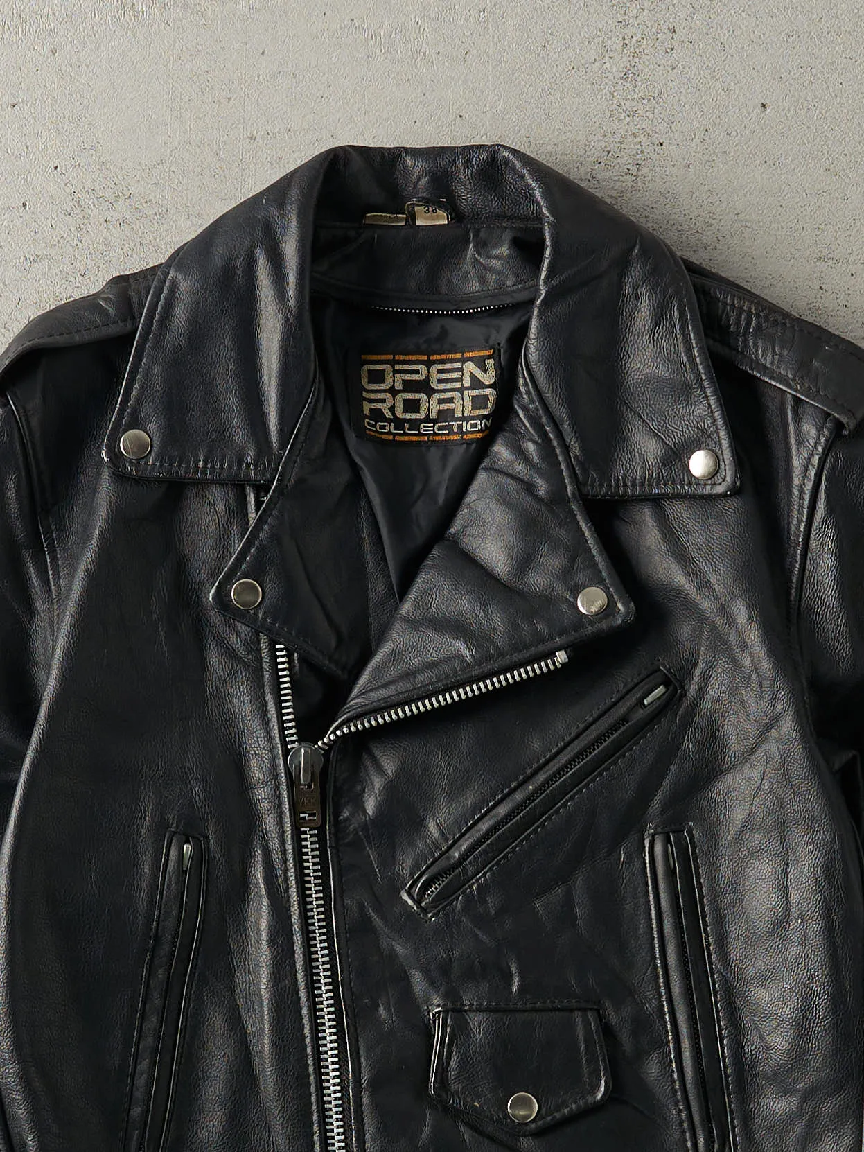 Vintage 80s Black Open Road Collection Leather Biker Jacket (S) sold by Rebalance Vintage product image thumbnail 3