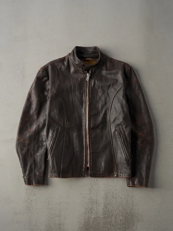 Vintage 70s Chocolate Brown Leather Biker Jacket (S) sold by Rebalance Vintage