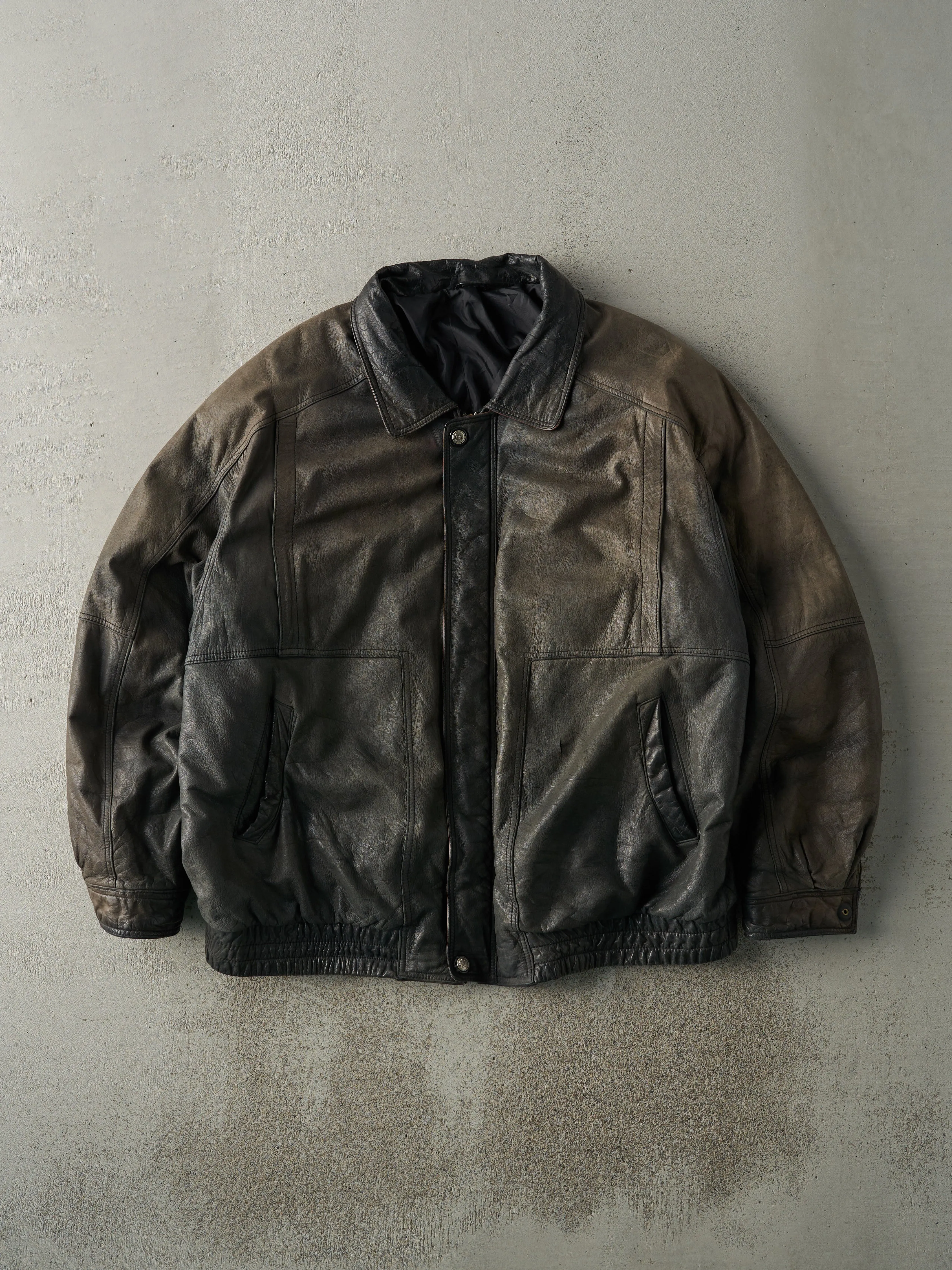 Vintage 90s Sun Faded Black Leather Jacket (XL/XXL) sold by Rebalance Vintage