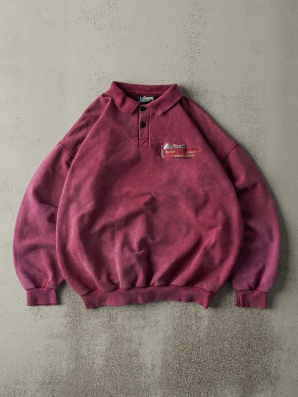 Vintage 90s Washed Burgundy Embroidered Logo Quarter Button Sweatshirt (L) sold by Rebalance Vintage