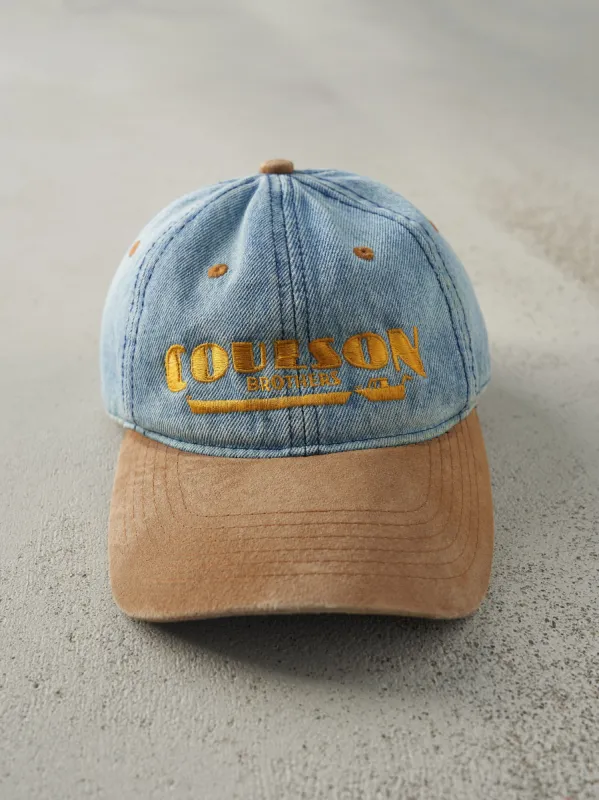 Vintage 90s Light Wash Denim & Suede Embroidered Strap Back Hat sold by Rebalance Vintage