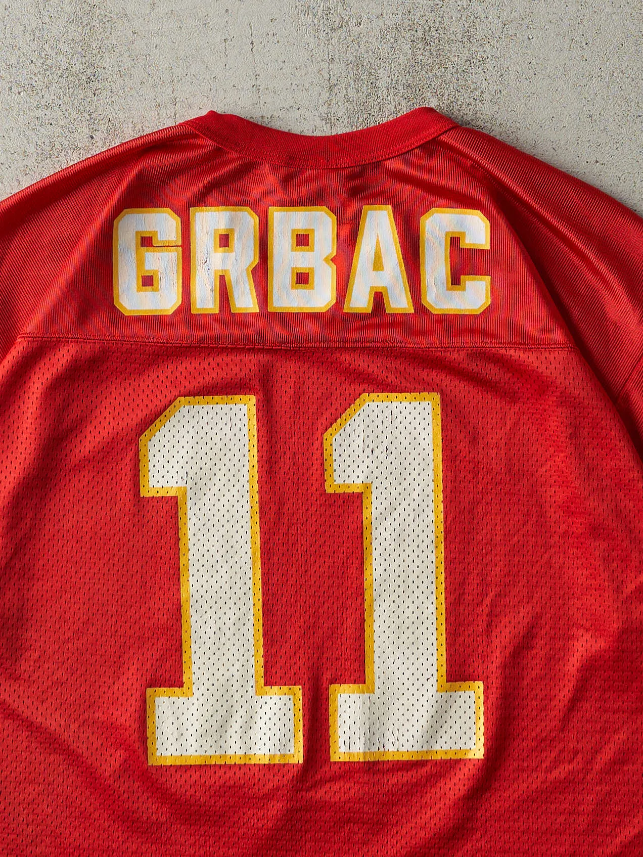 Vintage 90s Red Kansas City Chiefs #11 Elvis Grbac Cropped Football Jersey (L) sold by Rebalance Vintage product image thumbnail 5