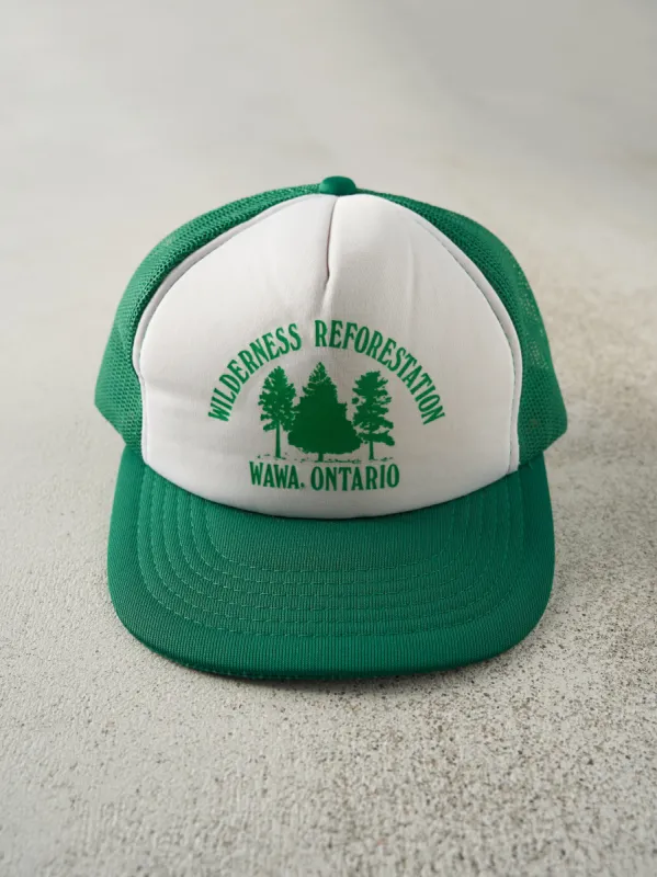 Vintage 90s Green & White Wilderness Reforestation Foam Trucker Hat sold by Rebalance Vintage