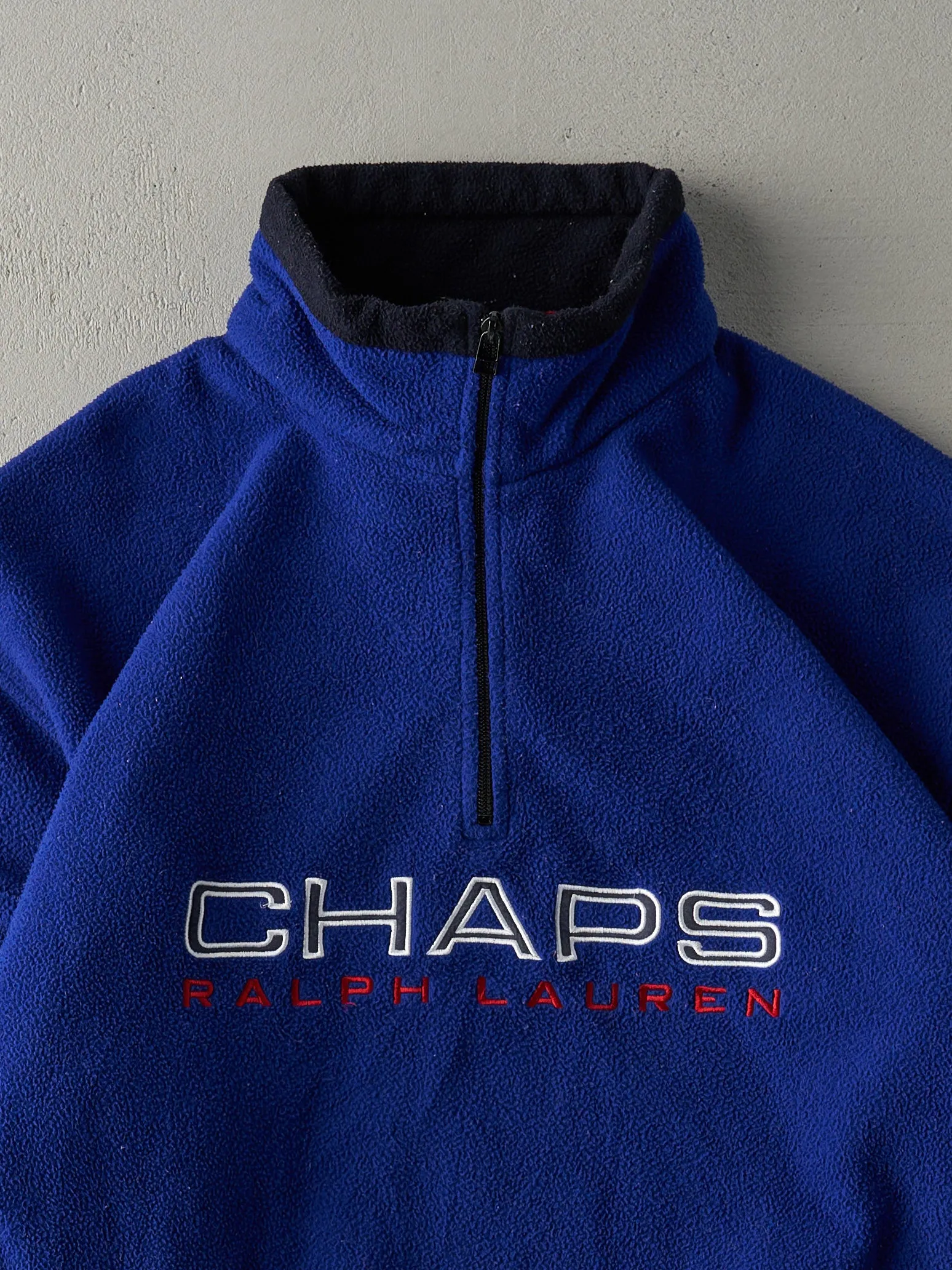 Vintage 90s Royal Blue Chaps Ralph Lauren Fleece Quarter Zip Boxy Sweater (XL) sold by Rebalance Vintage product image thumbnail 3