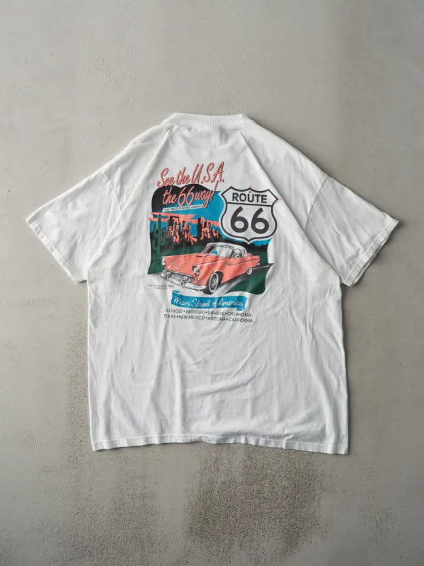 Vintage 90' White Route 66 "Get Your Kicks On" Long Tee (L) made by Rebalance Vintage