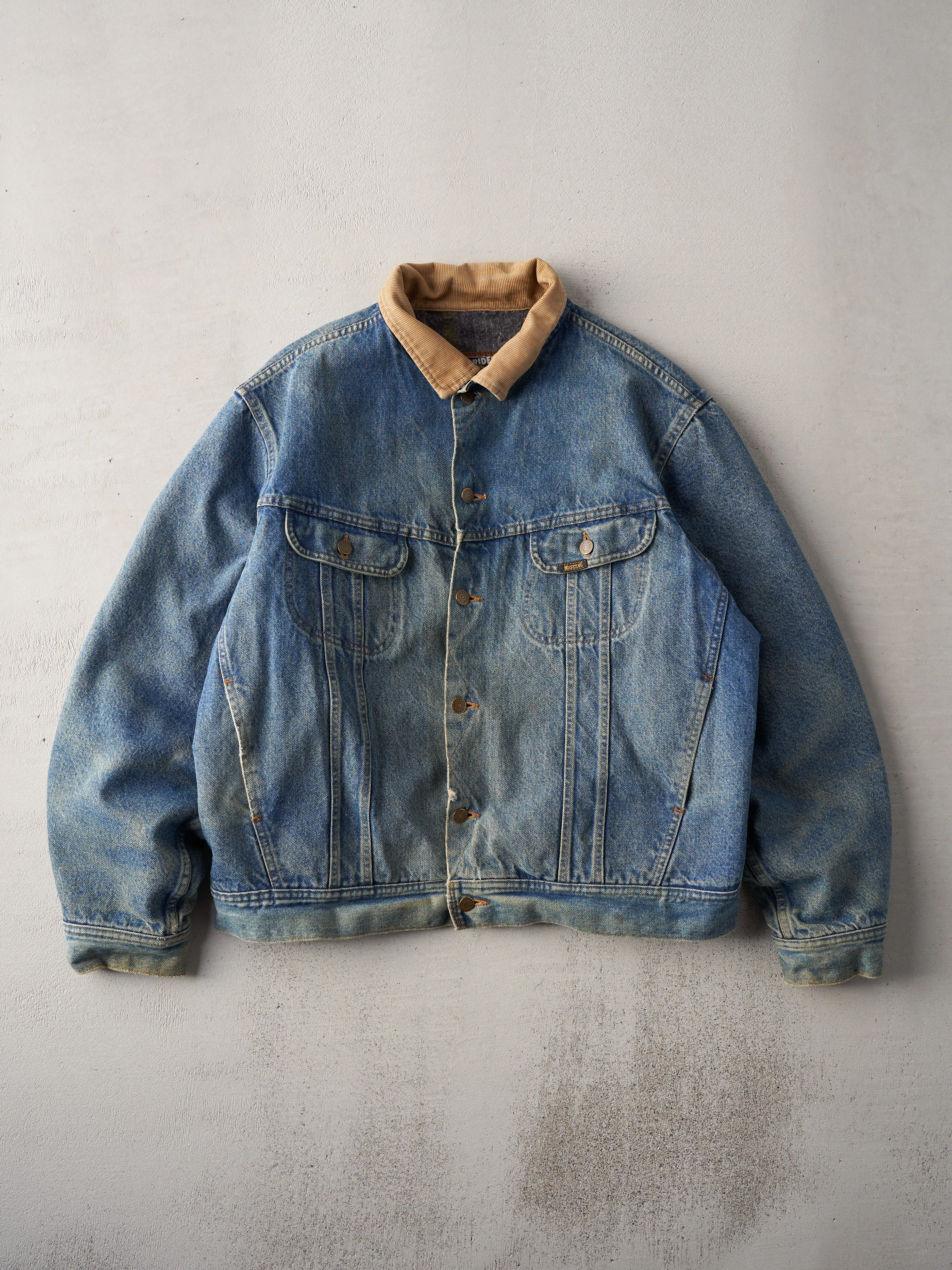 Vintage 90s Mid Wash Storm Rider Mustang Blanket Lined Denim Jacket (L/XL) sold by Rebalance Vintage