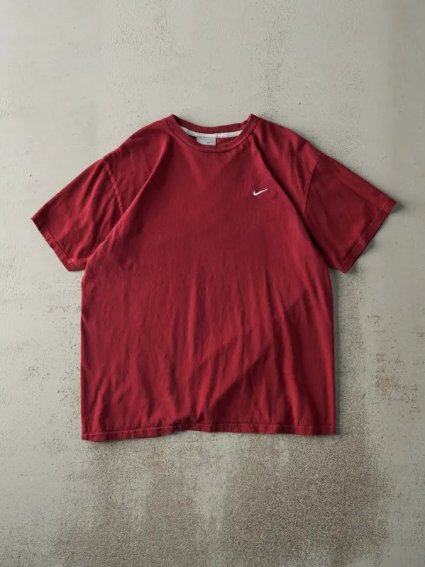 Vintage Y2K Burgundy Embroidered Nike Swoosh Tee (M) sold by Rebalance Vintage