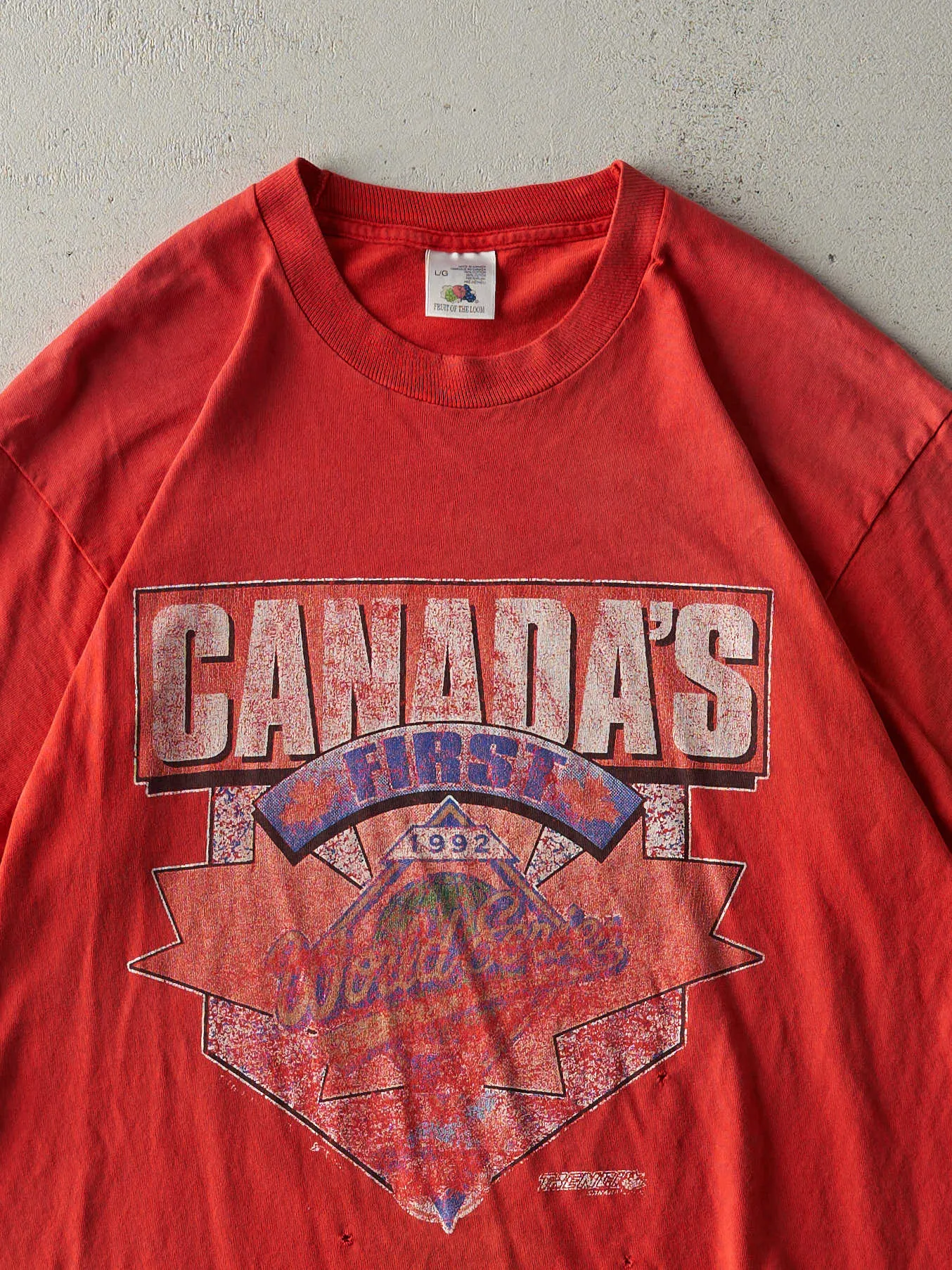 Vintage 92' Red Toronto Blue Jays World Series Champions Single Stitch Tee (M/L) sold by Rebalance Vintage product image thumbnail 2
