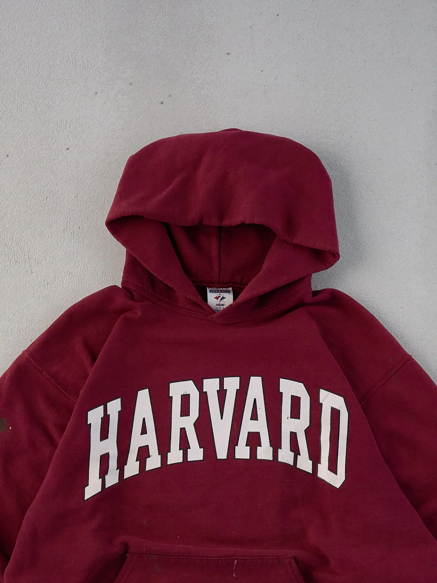 Vintage Y2k Maroon Red Harvard Paint Stained Hoodie (L) sold by Rebalance Vintage product image thumbnail 2