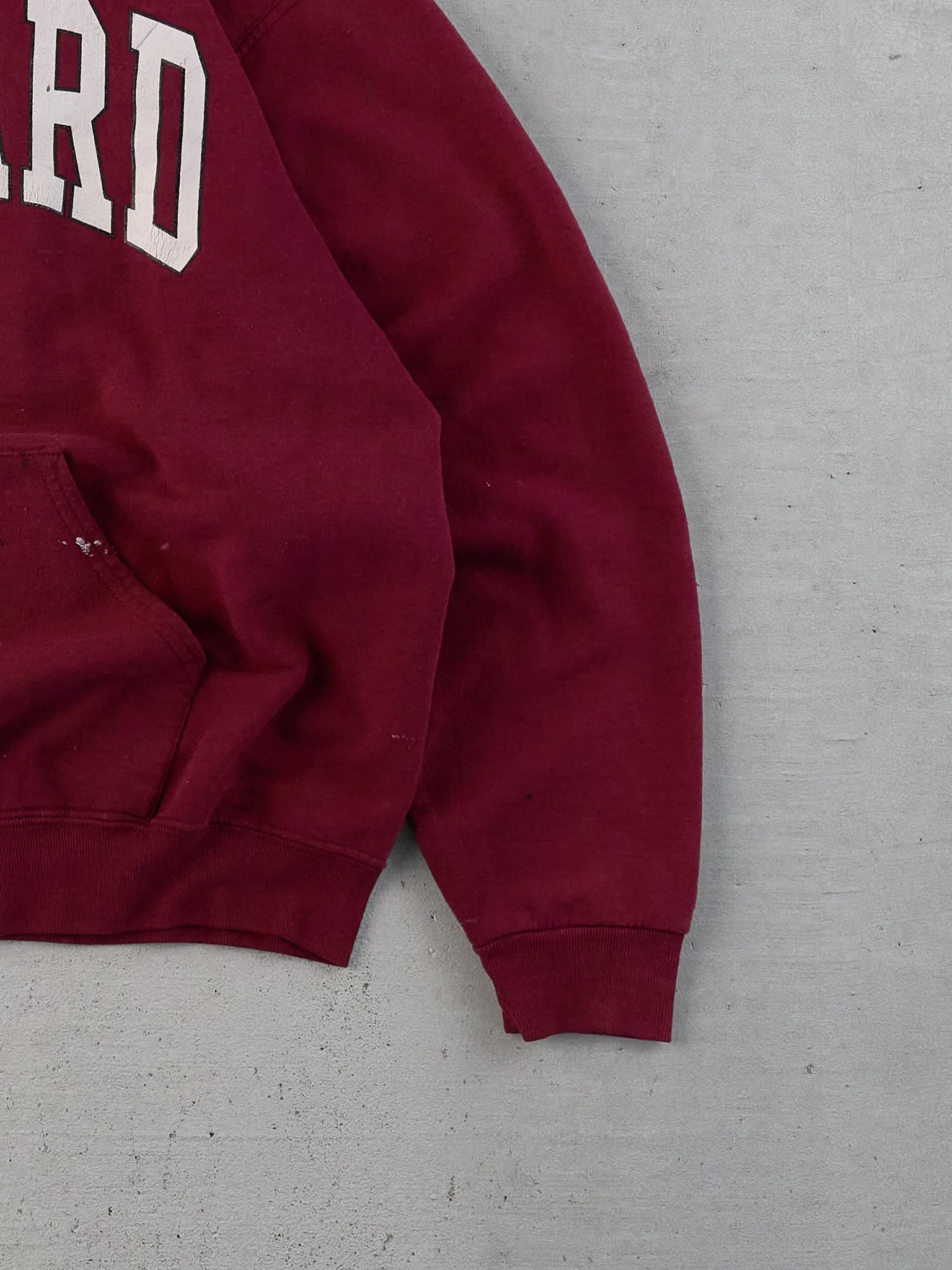 Vintage Y2k Maroon Red Harvard Paint Stained Hoodie (L) sold by Rebalance Vintage product image thumbnail 3