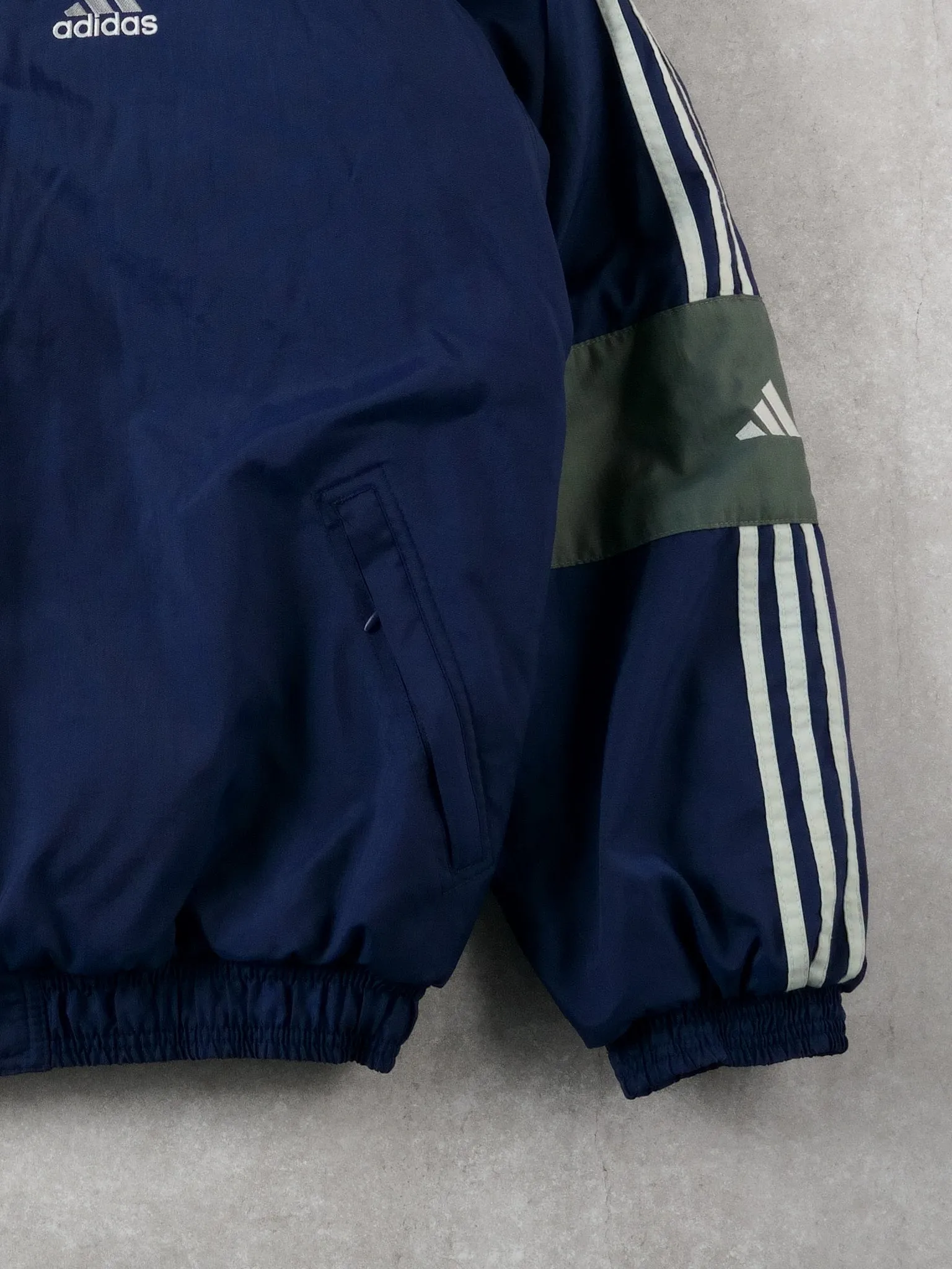 Vintage 90s Navy Blue Adidas Hooded Windbreaker (L) sold by Rebalance Vintage product image thumbnail 3