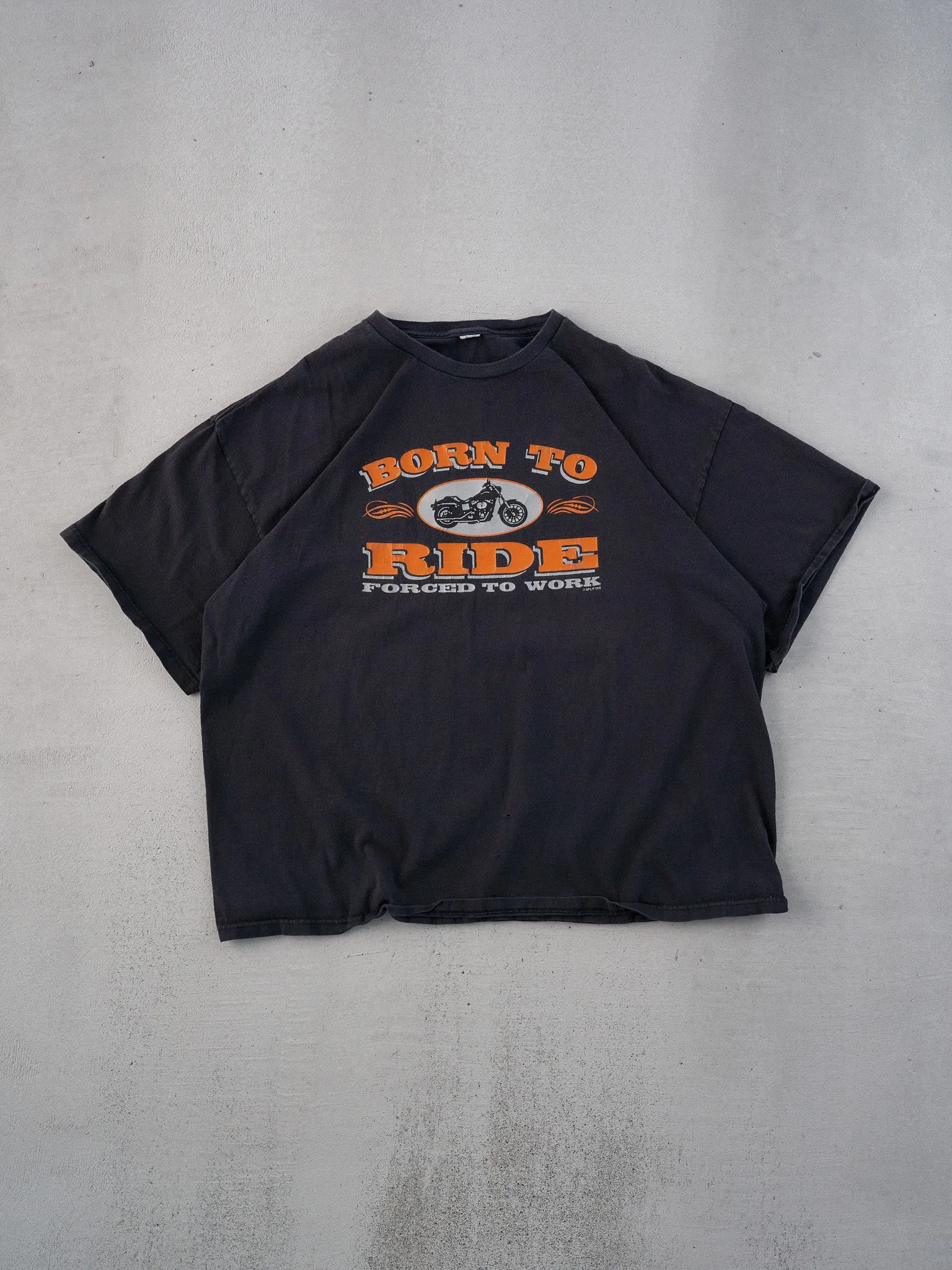 Vintage 90s Black and Orange "Born to Ride" Biker Graphic Tee (L) sold by Rebalance Vintage