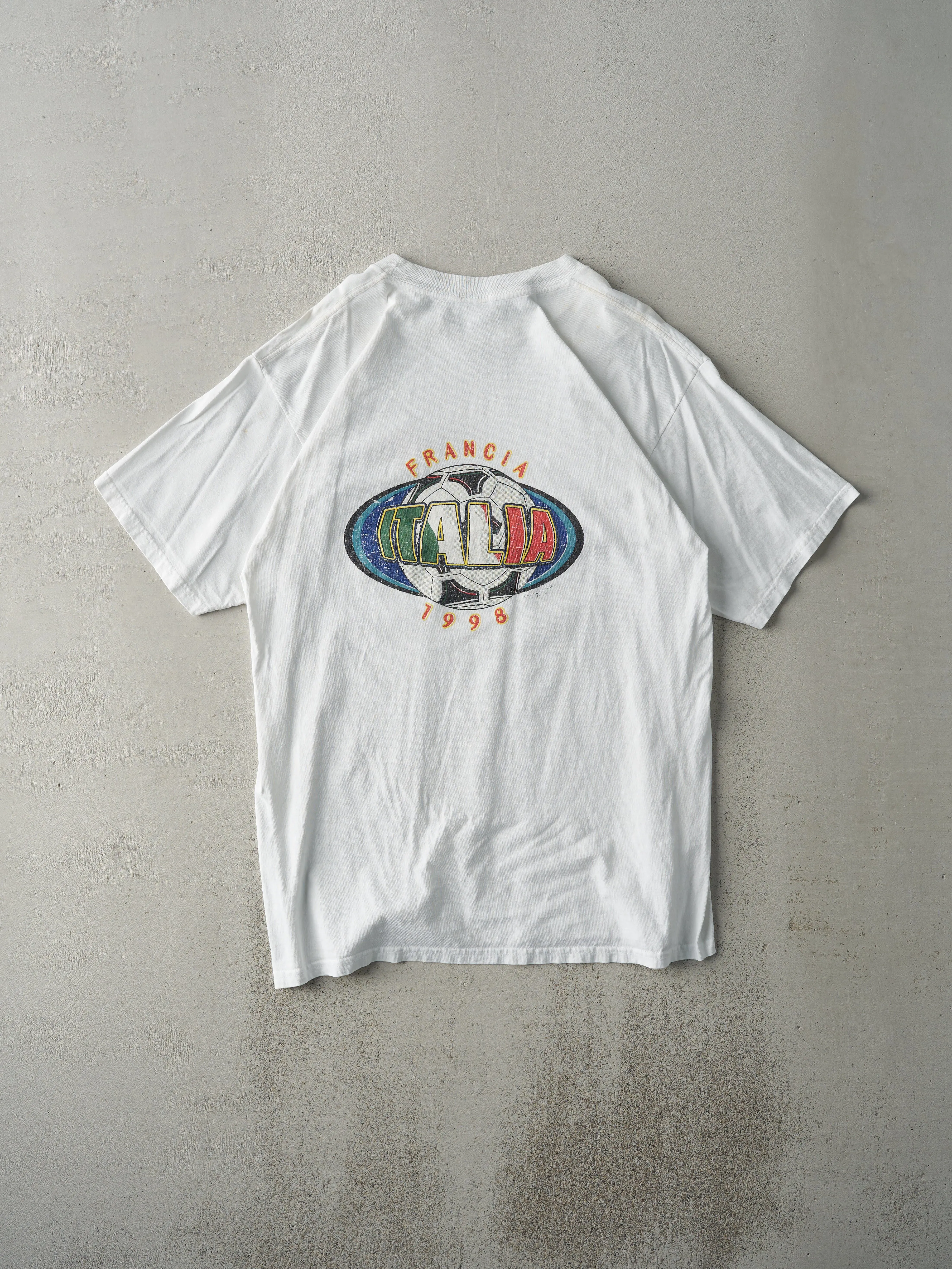 Vintage 98' White Italy Soccer Tee (M) sold by Rebalance Vintage