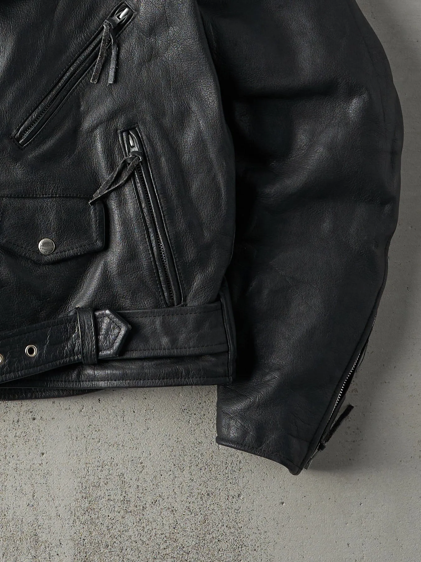 Vintage 90s Black Wilsons Leather Biker Jacket (S/M) sold by Rebalance Vintage product image thumbnail 4