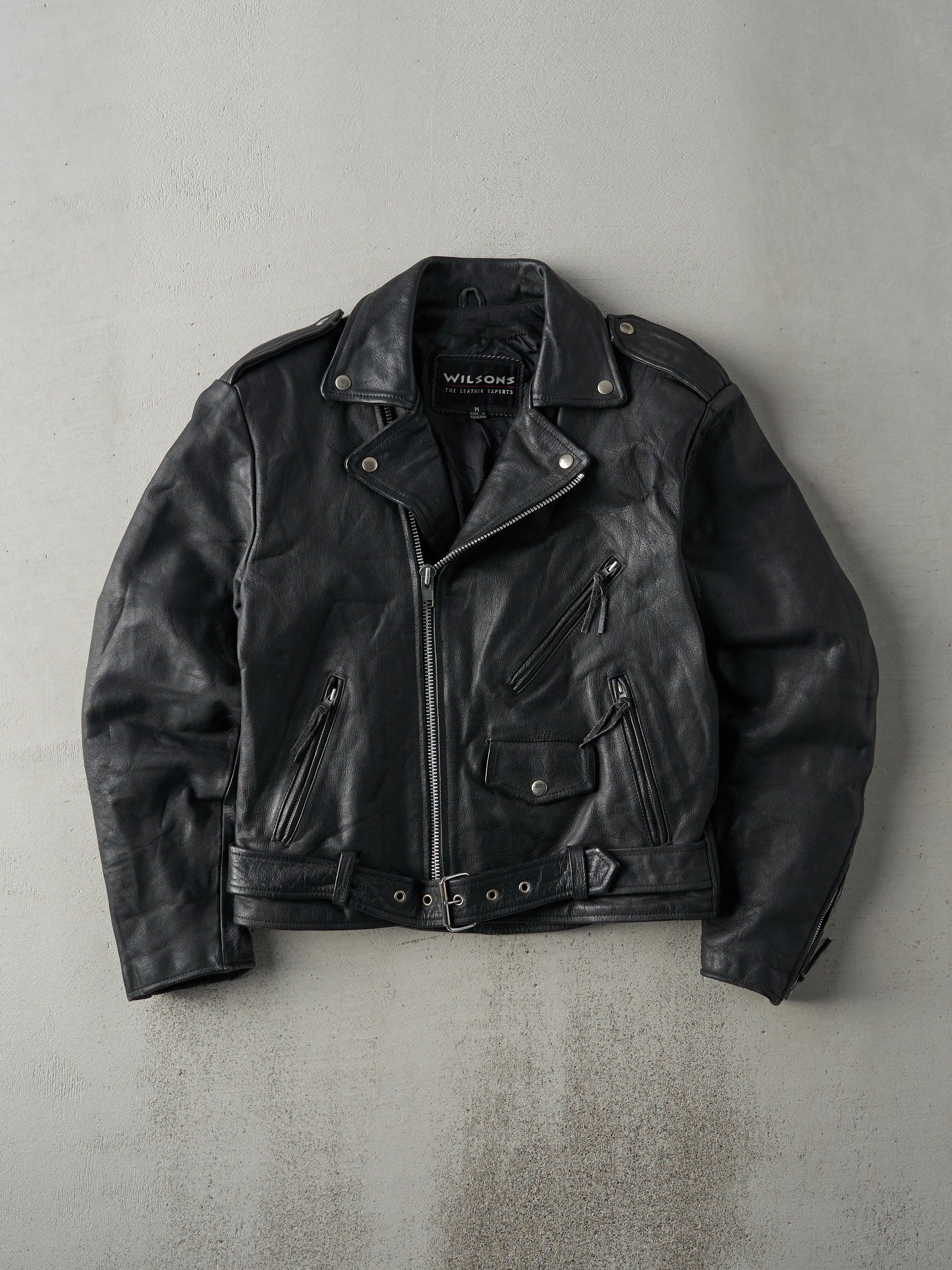 Vintage 90s Black Wilsons Leather Biker Jacket (S/M) sold by Rebalance Vintage