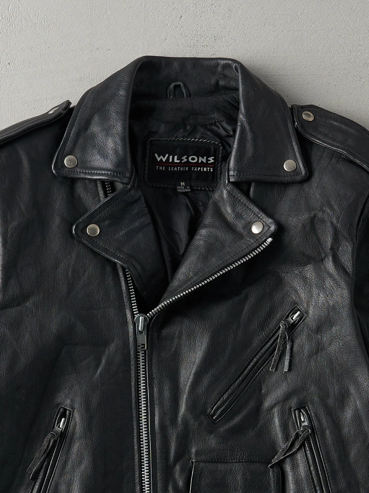 Vintage 90s Black Wilsons Leather Biker Jacket (S/M) sold by Rebalance Vintage product image thumbnail 3