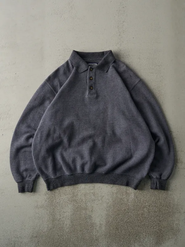Vintage Y2K Washed Navy Blue Quarter Button Collared Sweater (M/L) sold by Rebalance Vintage