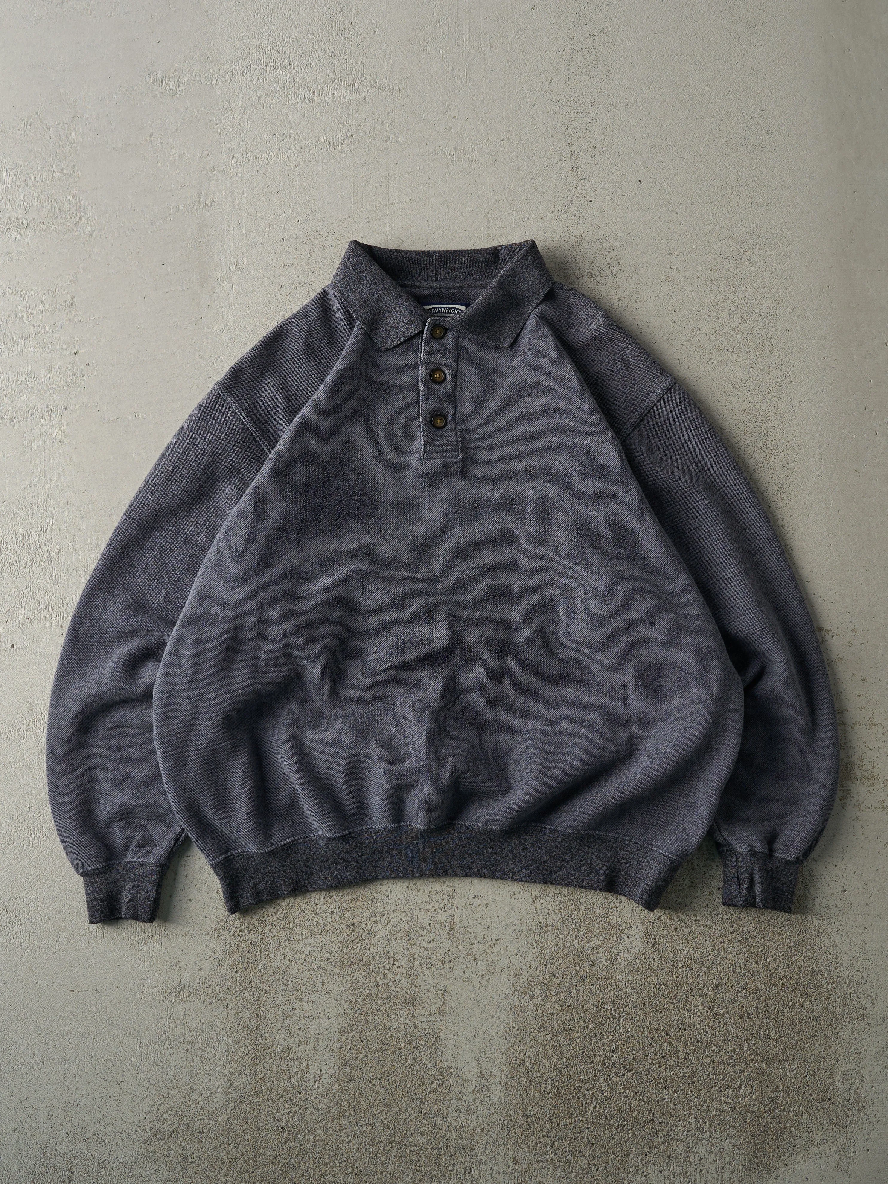 Vintage Y2K Washed Navy Blue Quarter Button Collared Sweater (M/L) sold by Rebalance Vintage