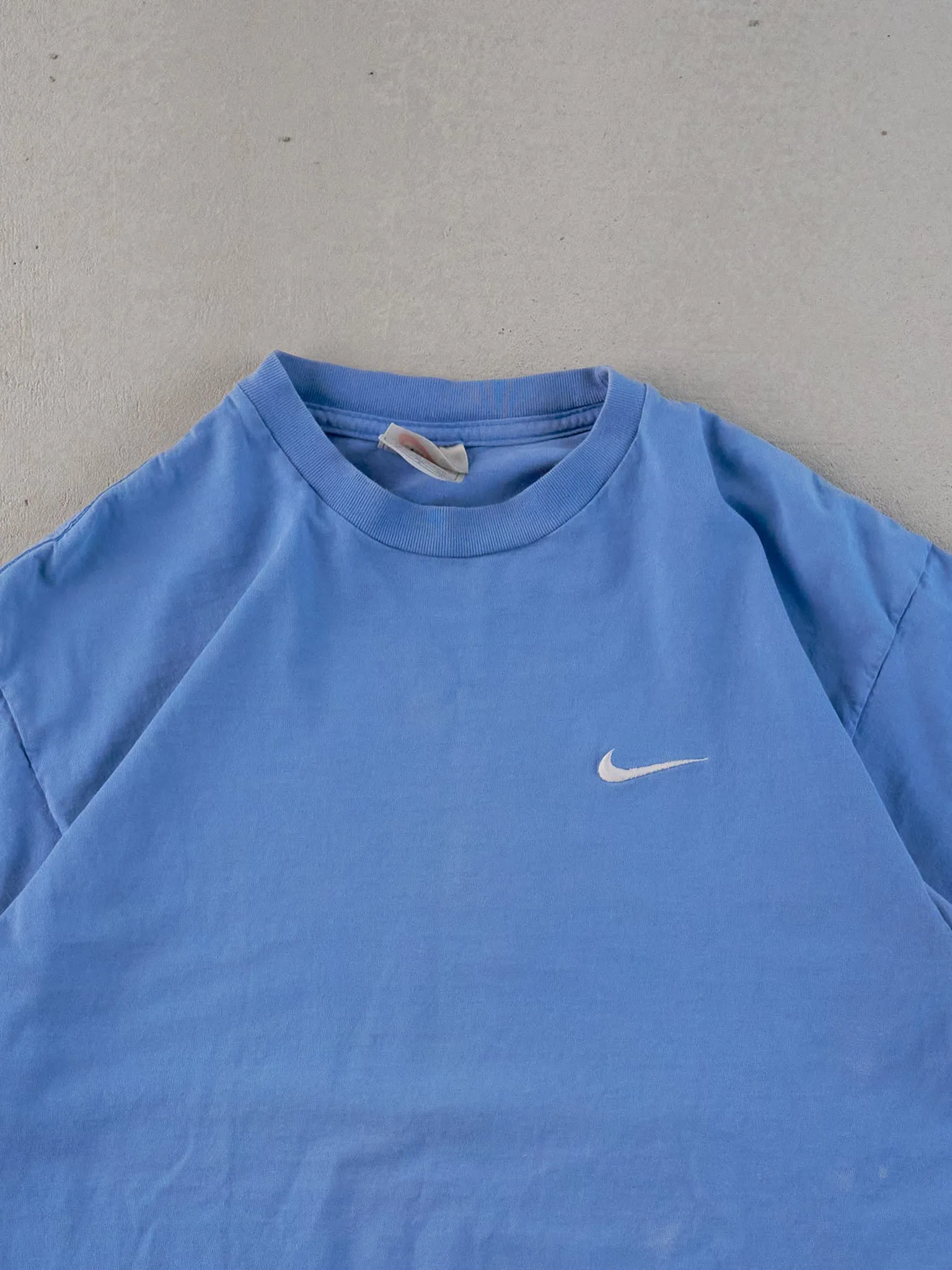 Vintage 90s Powder Blue Nike small Swosh Blank Tee (S) sold by Rebalance Vintage product image thumbnail 2