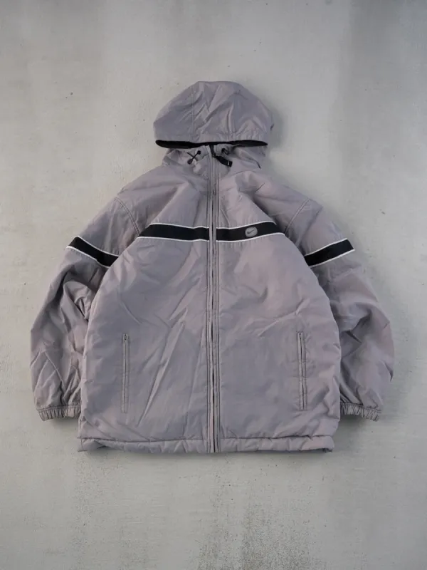 Vintage Y2K Grey and Black Nike Hooded Reversible Puffer Jacket (L) sold by Rebalance Vintage