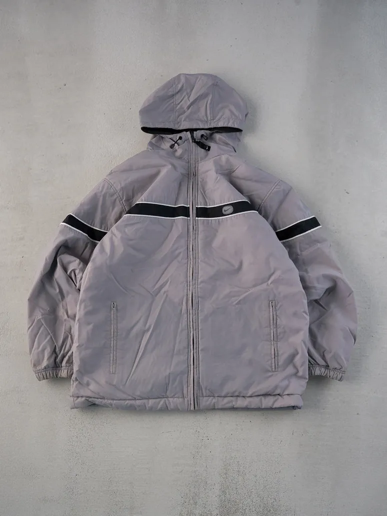 Vintage Y2K Grey and Black Nike Hooded Reversible Puffer Jacket (L) sold by Rebalance Vintage