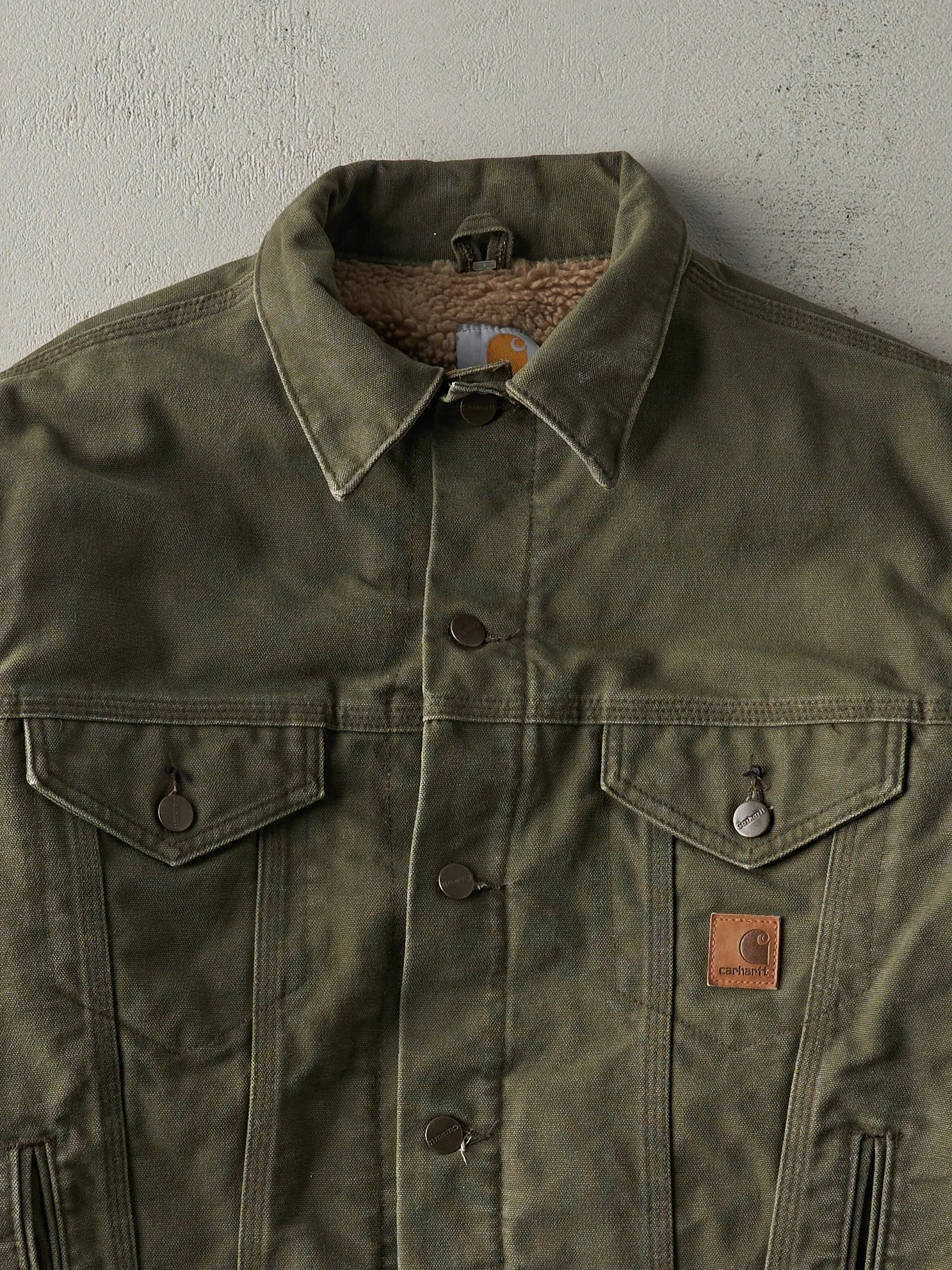 Vintage Y2K Olive Green Sherpa Lined Carhartt Trucker Jacket (M) sold by Rebalance Vintage product image thumbnail 3