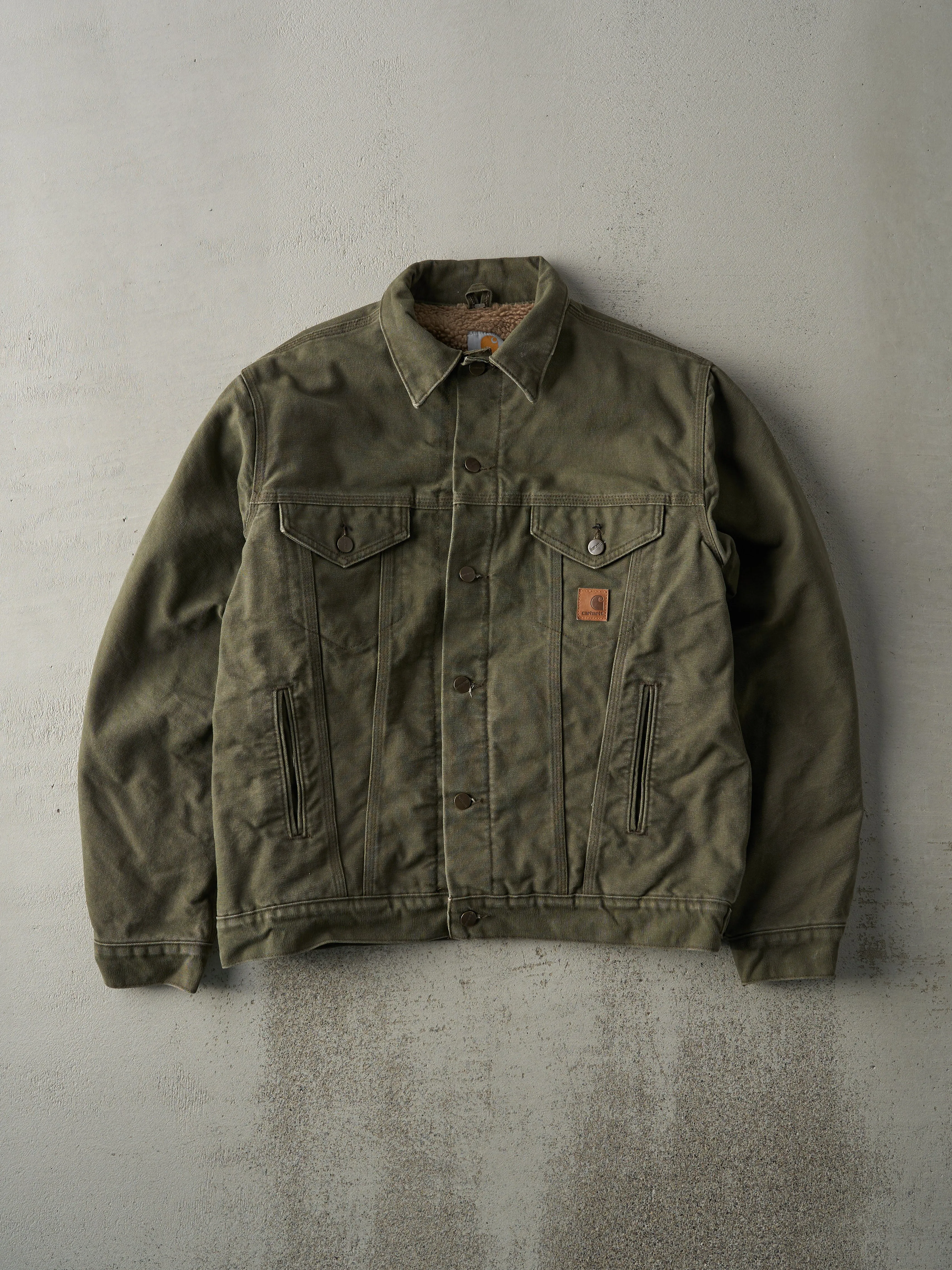 Vintage Y2K Olive Green Sherpa Lined Carhartt Trucker Jacket (M) sold by Rebalance Vintage