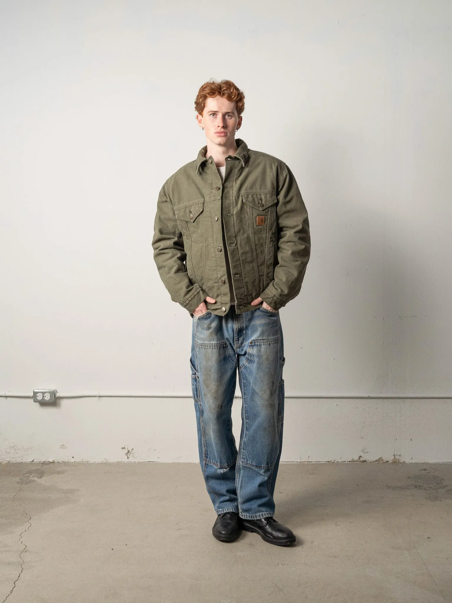 Vintage Y2K Olive Green Sherpa Lined Carhartt Trucker Jacket (M) sold by Rebalance Vintage product image thumbnail 2