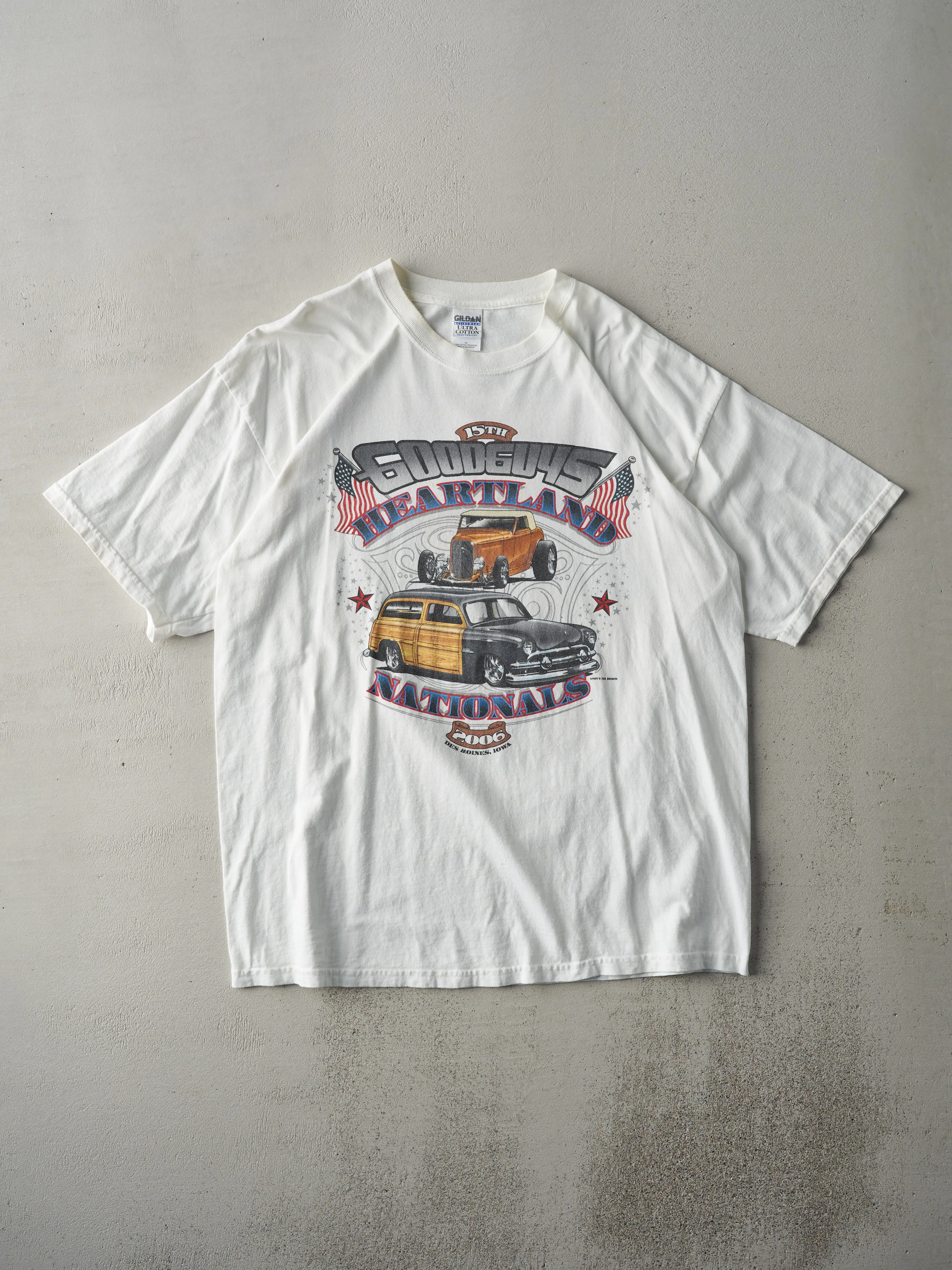 Vintage 06' White Goodguys Heartland Nationals Car Show Tee (L) sold by Rebalance Vintage