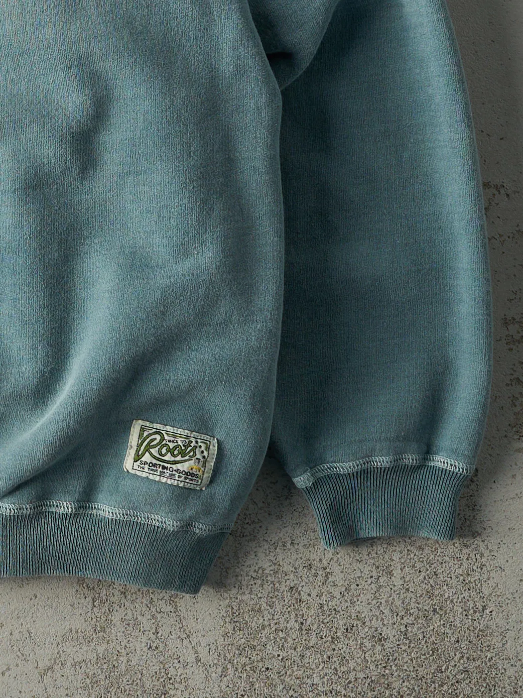 Vintage 90s RARE Washed Green Roots Quarter Zip Sweatshirt (L) sold by Rebalance Vintage product image thumbnail 3