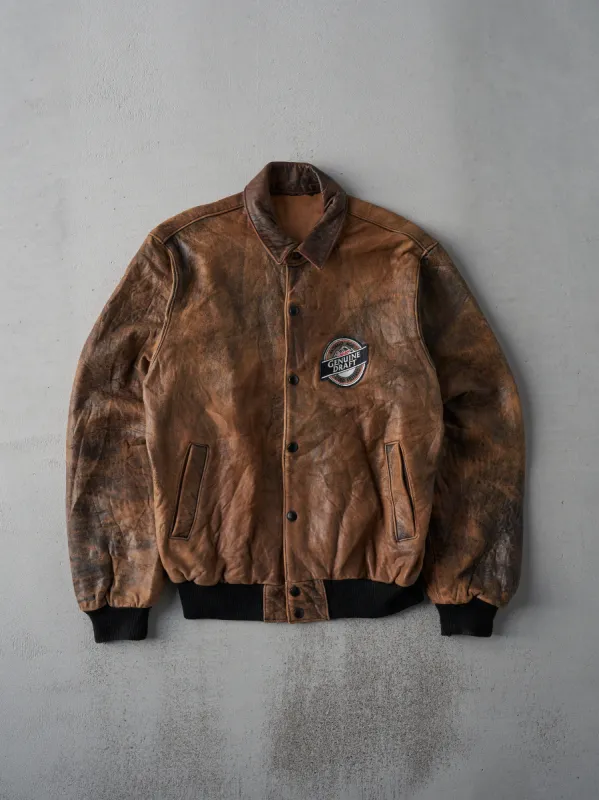 Vintage 90s Brown Labatt Genuine Draft Leather Jacket (M) sold by Rebalance Vintage
