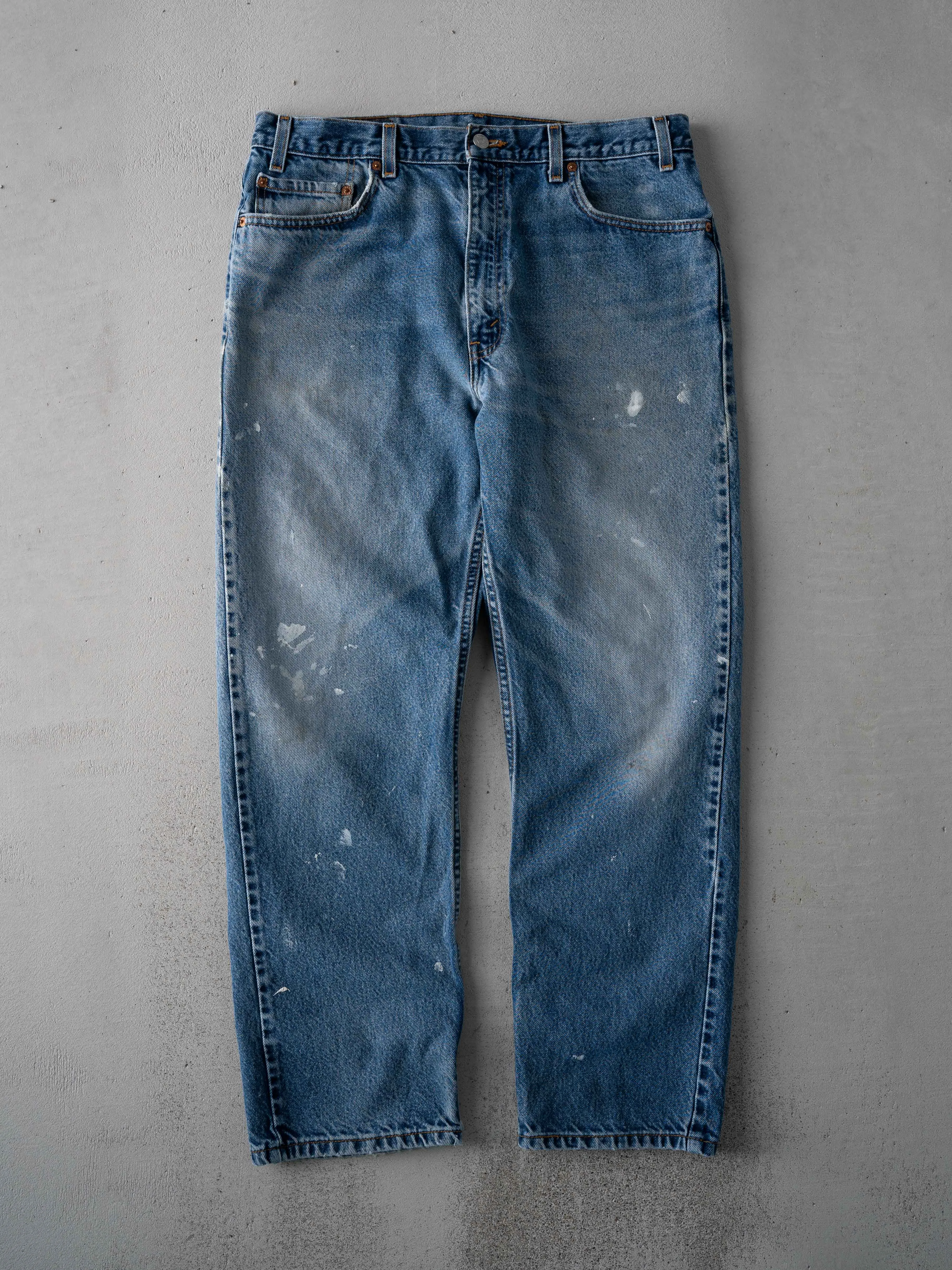 Vintage 90s Blue 505 Paint Splattered Denim Pants (34 x 28) sold by Rebalance Vintage