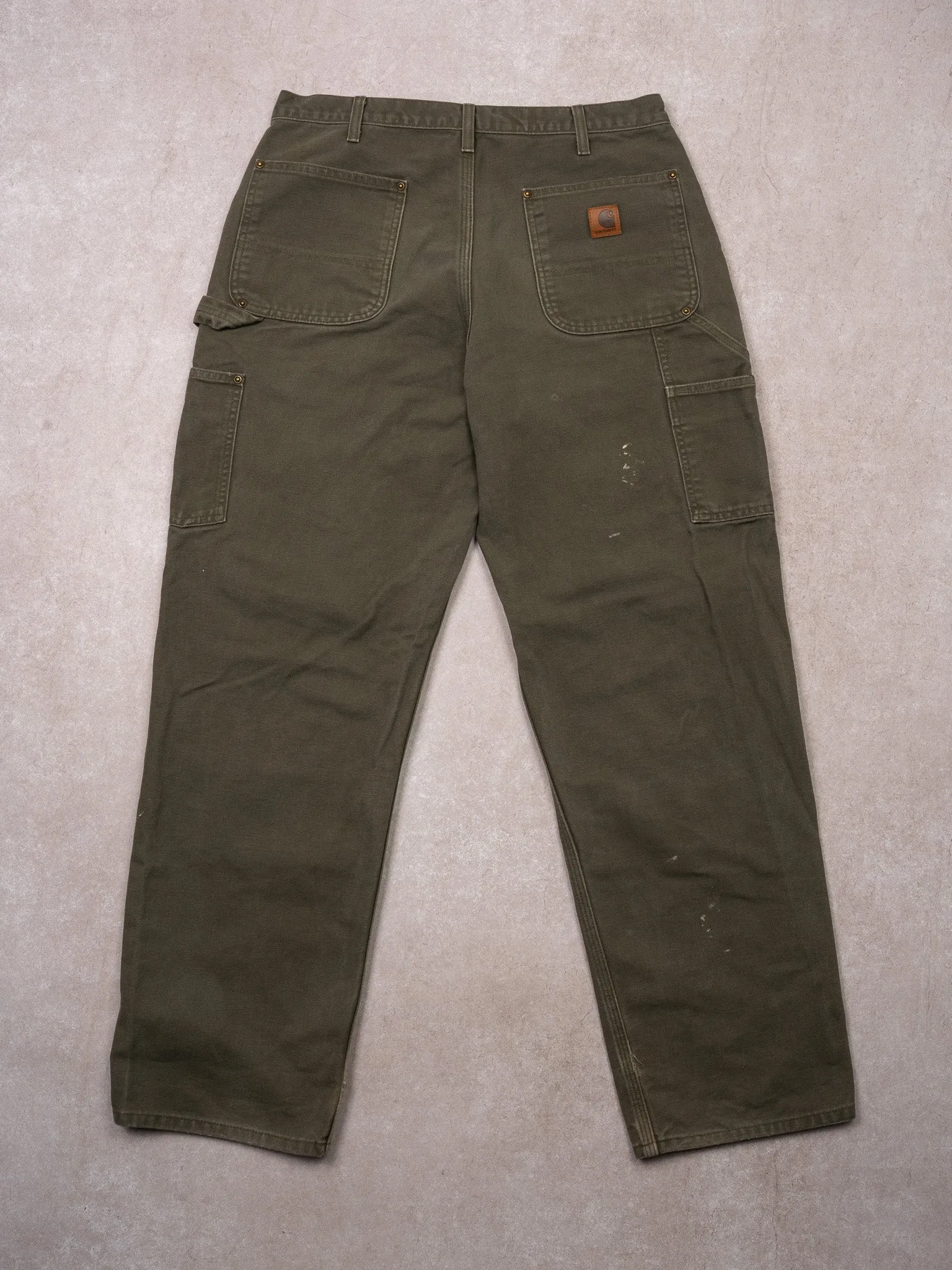 Vintage Moss Green Carhartt Double Knee Paint Splash Cargo Pants (33 x 32) sold by Rebalance Vintage product image thumbnail 3