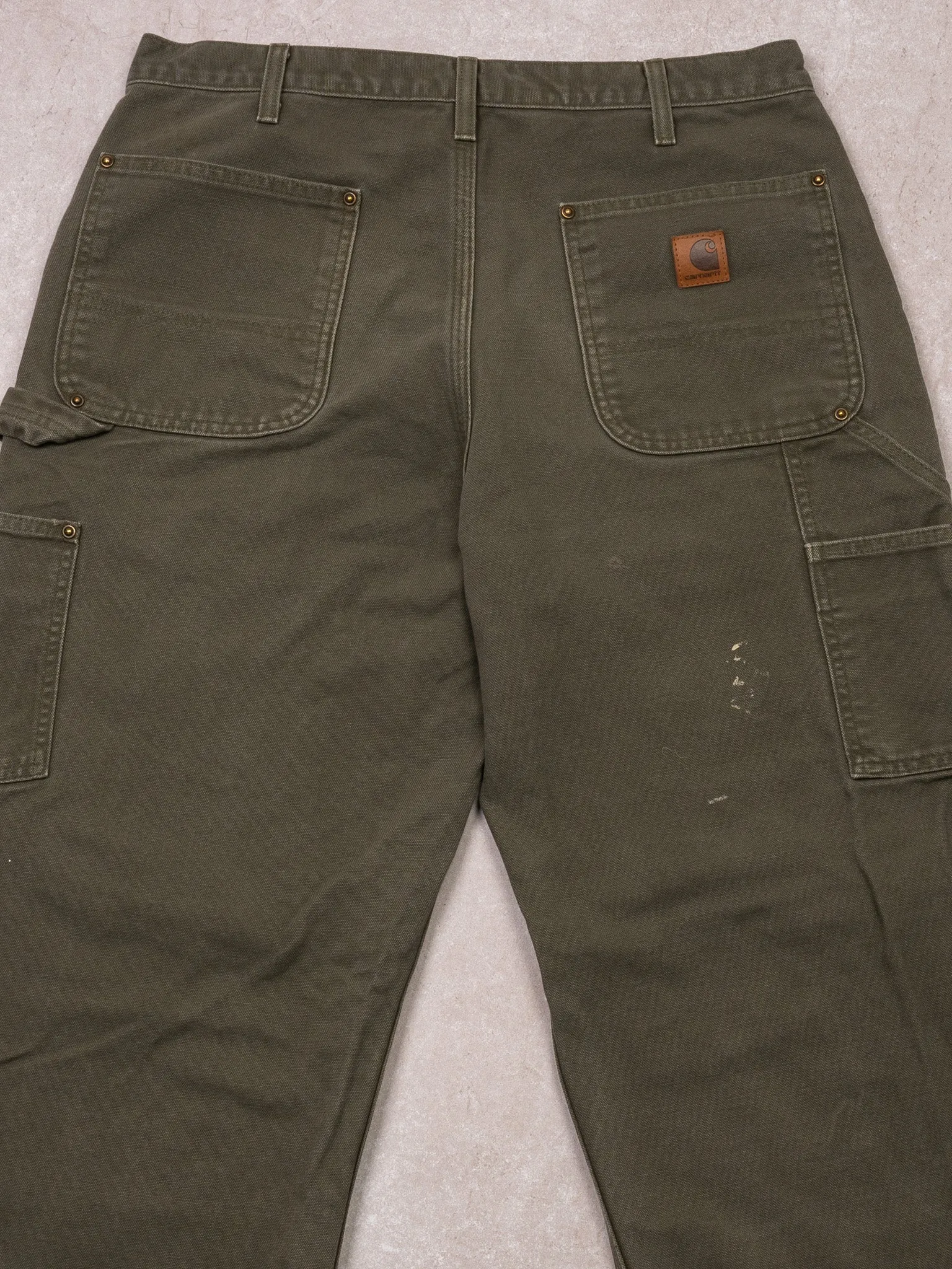 Vintage Moss Green Carhartt Double Knee Paint Splash Cargo Pants (33 x 32) sold by Rebalance Vintage product image thumbnail 4