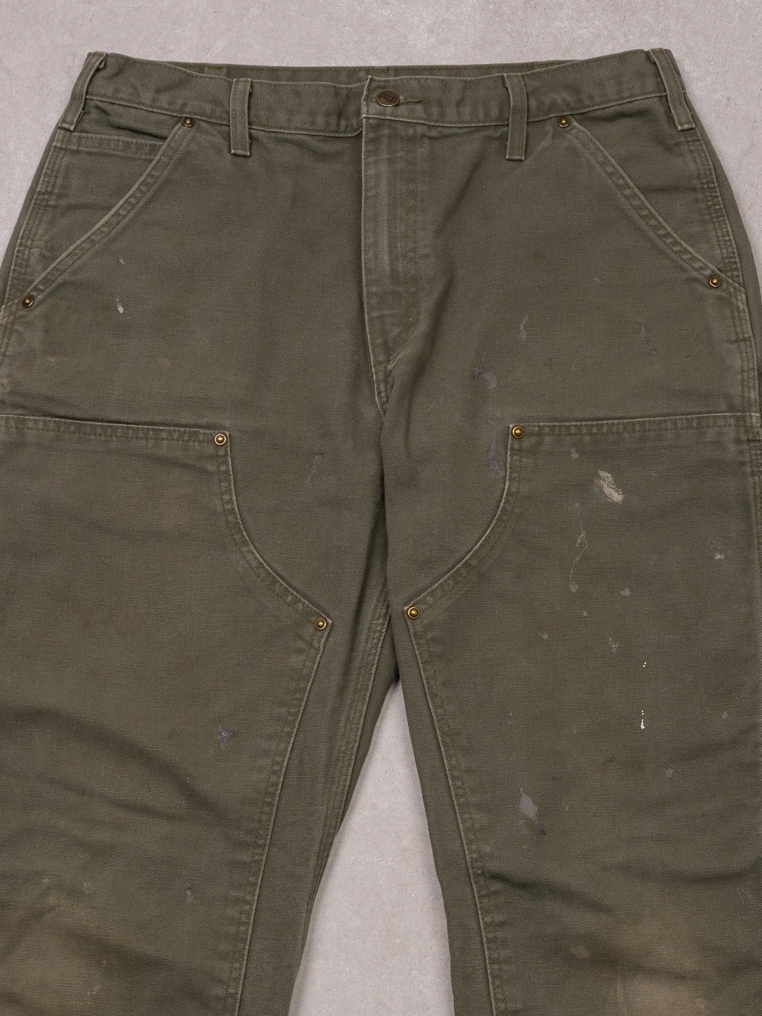 Vintage Moss Green Carhartt Double Knee Paint Splash Cargo Pants (33 x 32) sold by Rebalance Vintage product image thumbnail 2