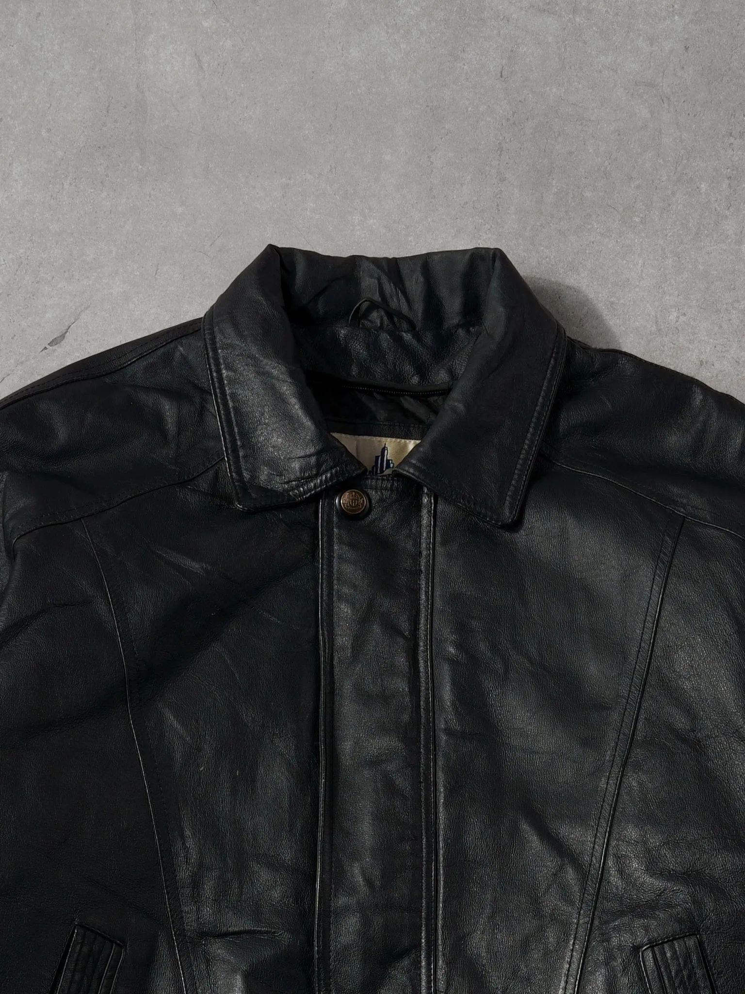 Vintage 90s Black Misty Harbor Collared Leather Jacket (L) sold by Rebalance Vintage product image thumbnail 2