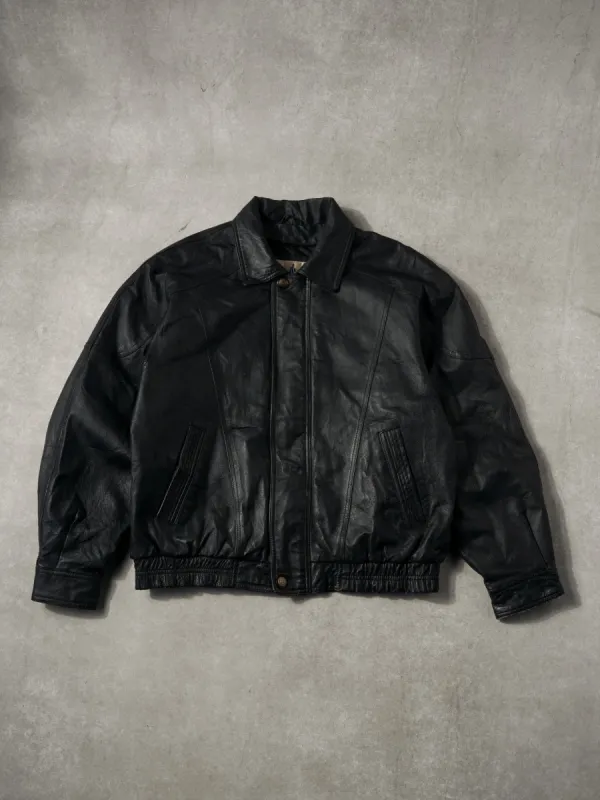90s vintage leather jacket 短丈ボックスシルエット TLC leather biker jacket men - Black men's biker jacket with