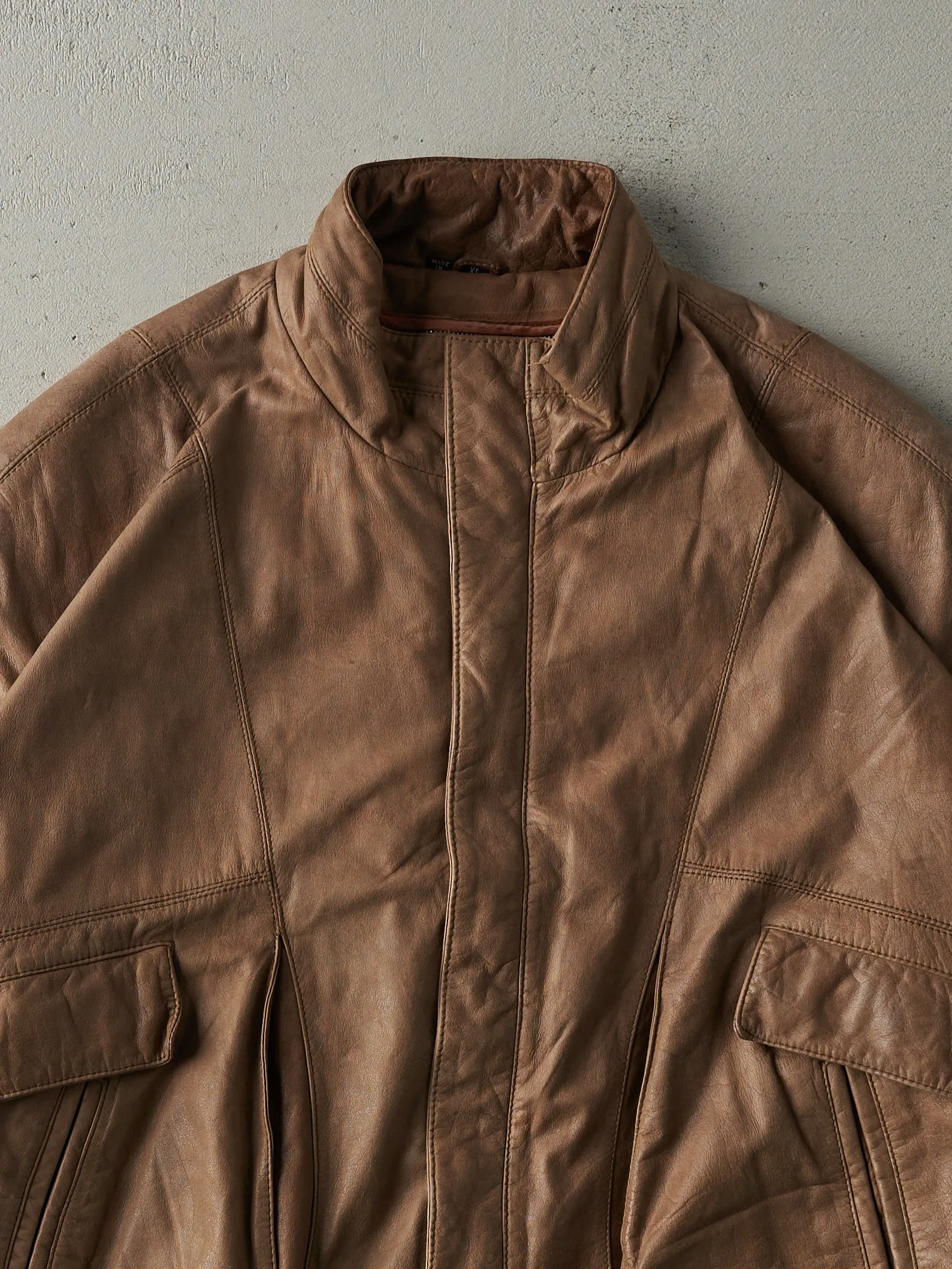 Vintage 80s Brown Georgetown Leather Design Soft Leather Bomber Jacket (L) sold by Rebalance Vintage product image thumbnail 4