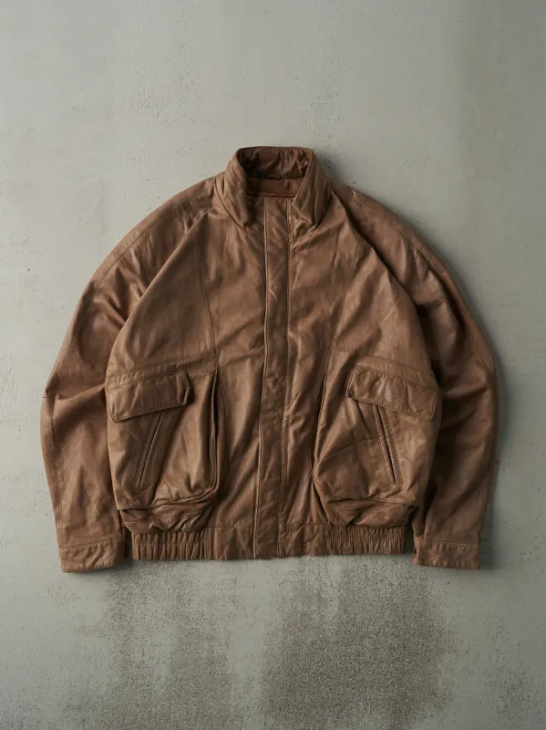 Vintage 80s Brown Georgetown Leather Design Soft Leather Bomber Jacket (L) sold by Rebalance Vintage