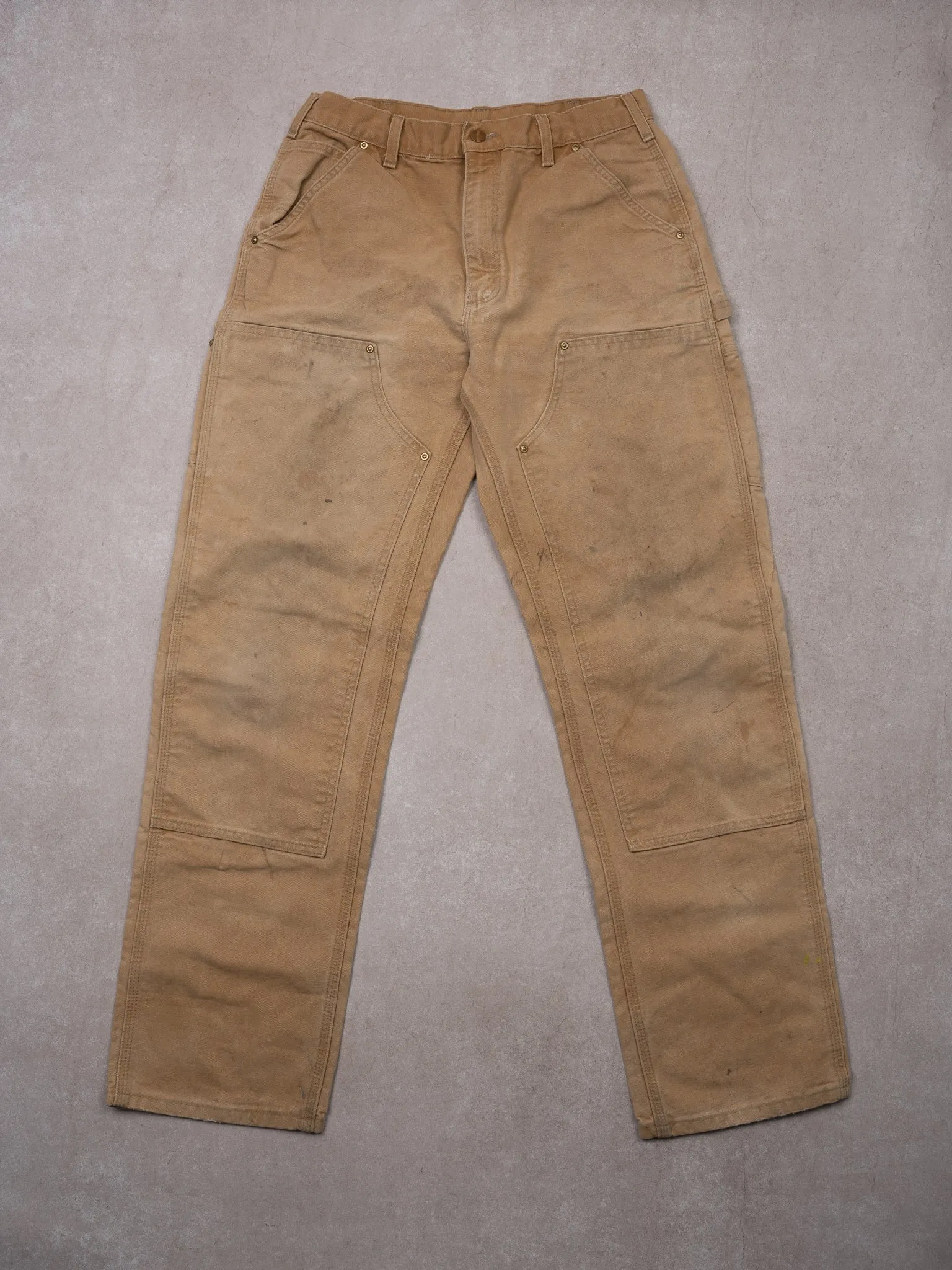 Vintage Light Washed Beige Carhartt Double Knee Dungaree Cargo Pants (30 x 32) sold by Rebalance Vintage