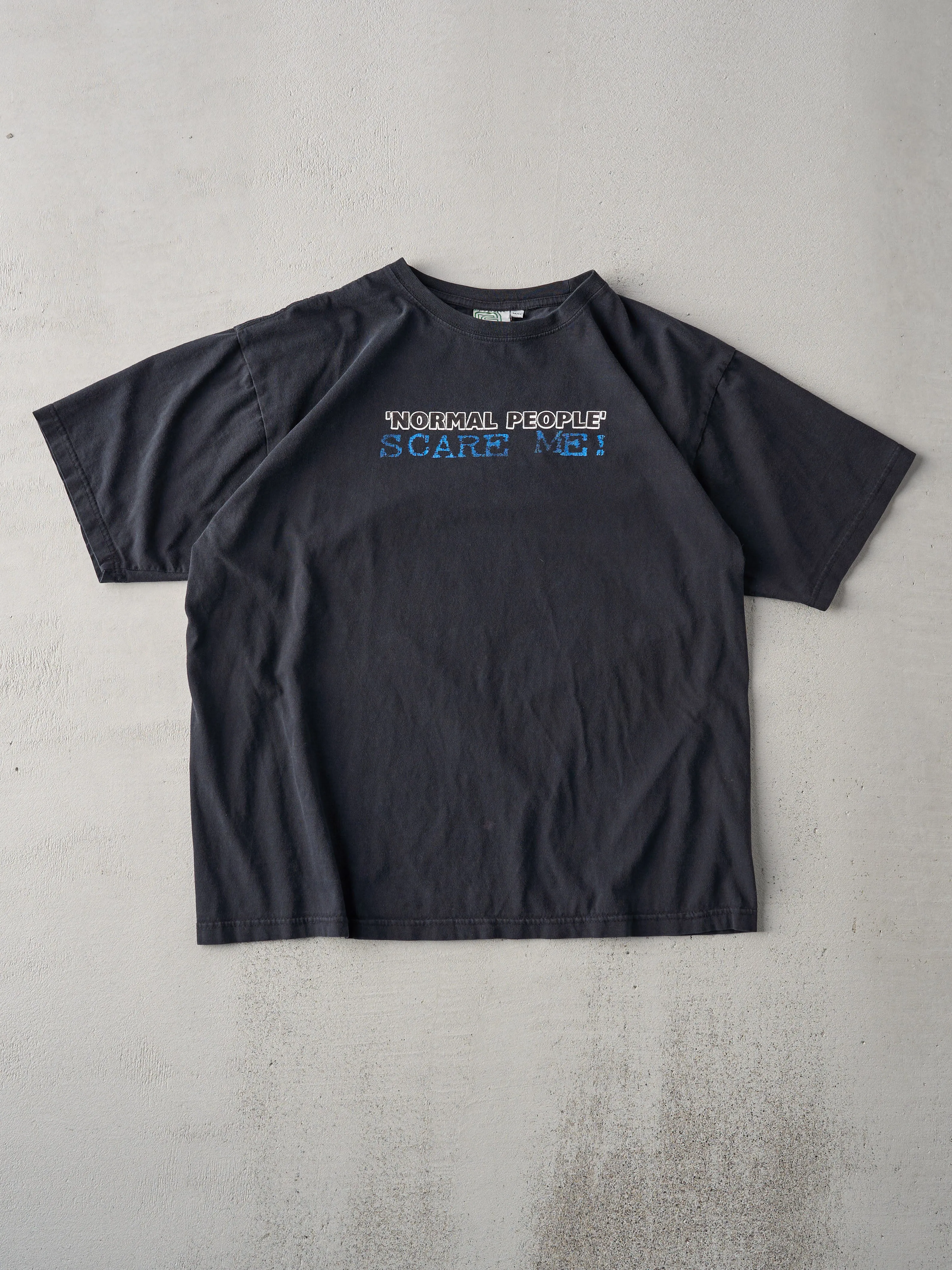 Vintage 90s Black Randy River "Normal People Scare Me" Tee (L) sold by Rebalance Vintage