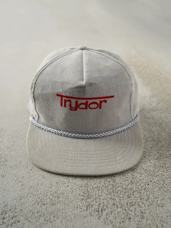 Vintage 90s Grey Trydor Corduroy Snapback Hat sold by Rebalance Vintage