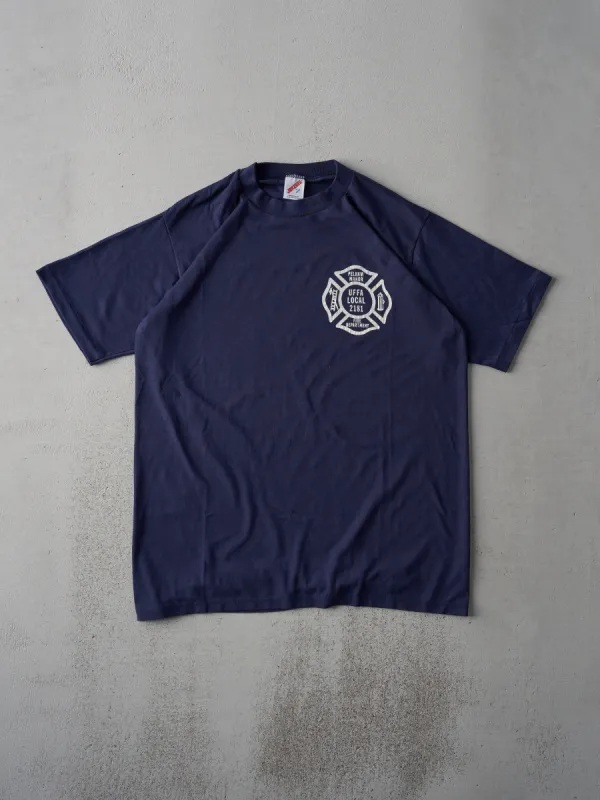 Vintage 90s Navy Pelham Manor Fire Department Single Stitch Tee (M) sold by Rebalance Vintage