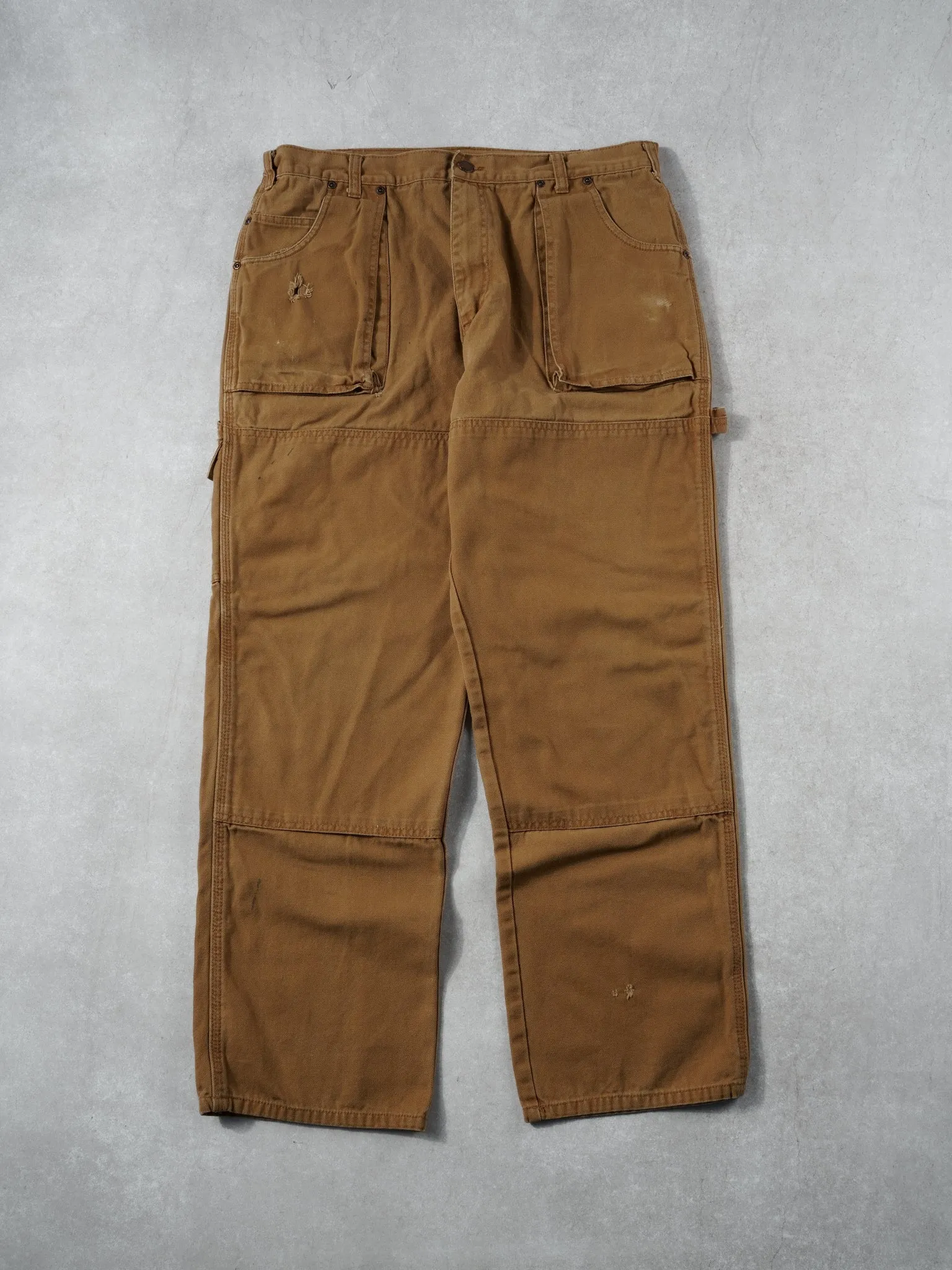 Vintage 90s Khaki Dickies Double Knee Carpenter Pants (34x30) sold by Rebalance Vintage