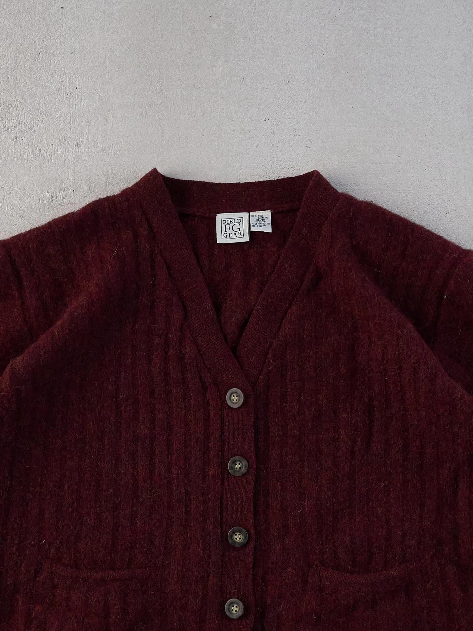 Vintage 80s Maroon Field Gear Knit Boxy Cardigan (M) sold by Rebalance Vintage product image thumbnail 2
